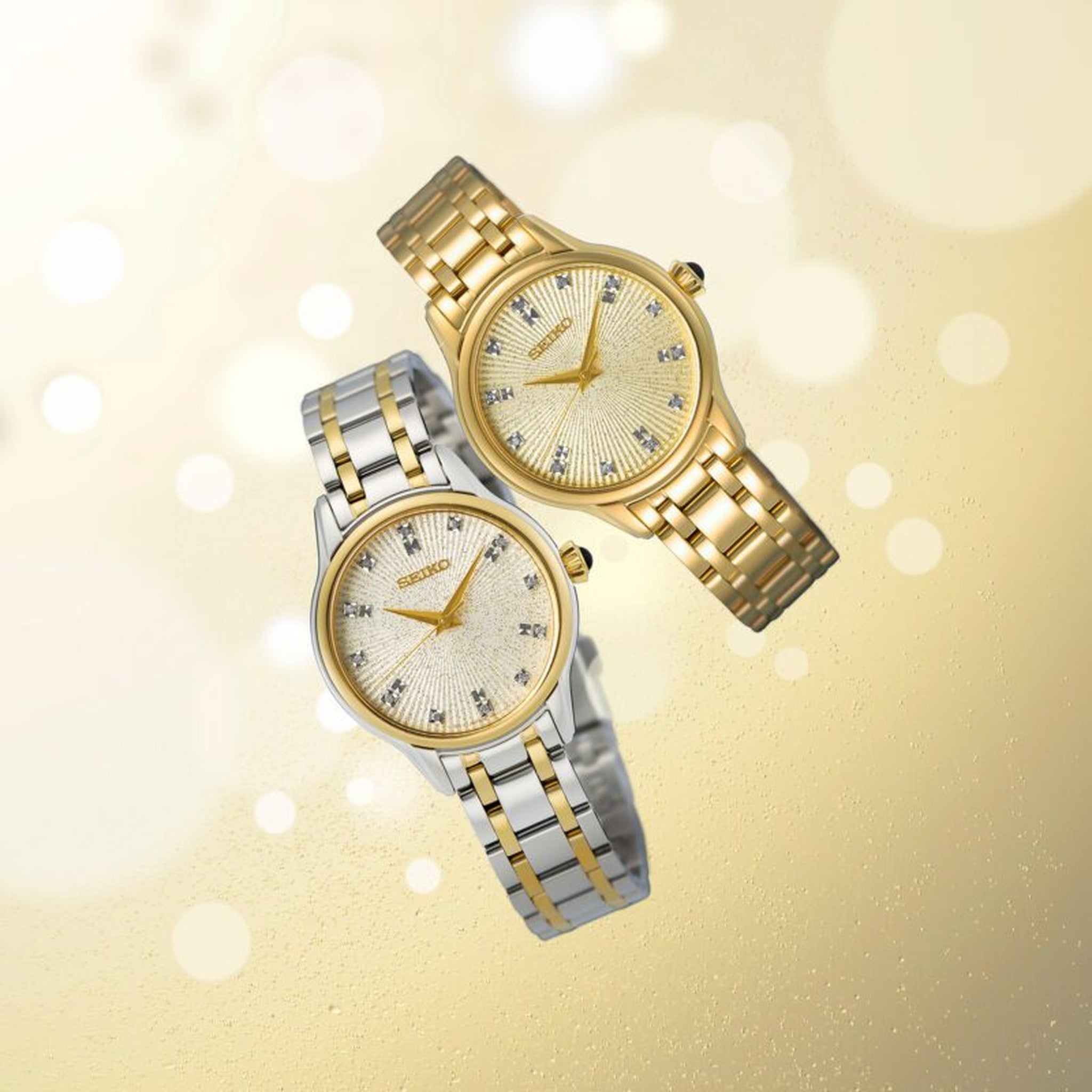 Seiko Women's Quartz Watch SRZ550P1 Silver Gold Diamond