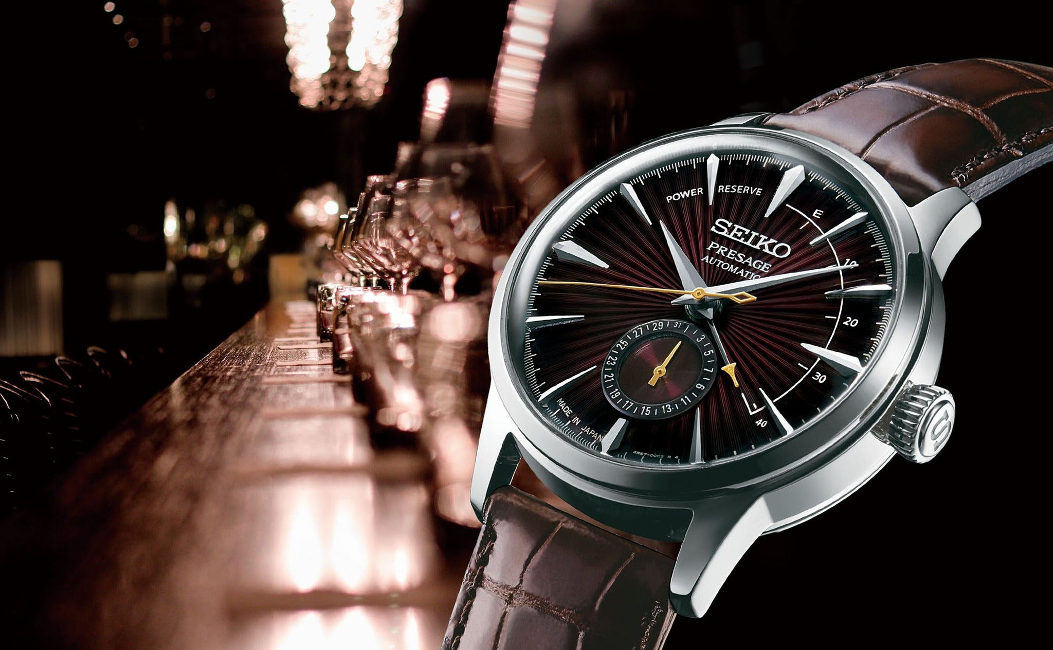 Montre Seiko Presage Cocktail Automatique Homme SSA393J1 Petite seconde Marron Black Cat Martini