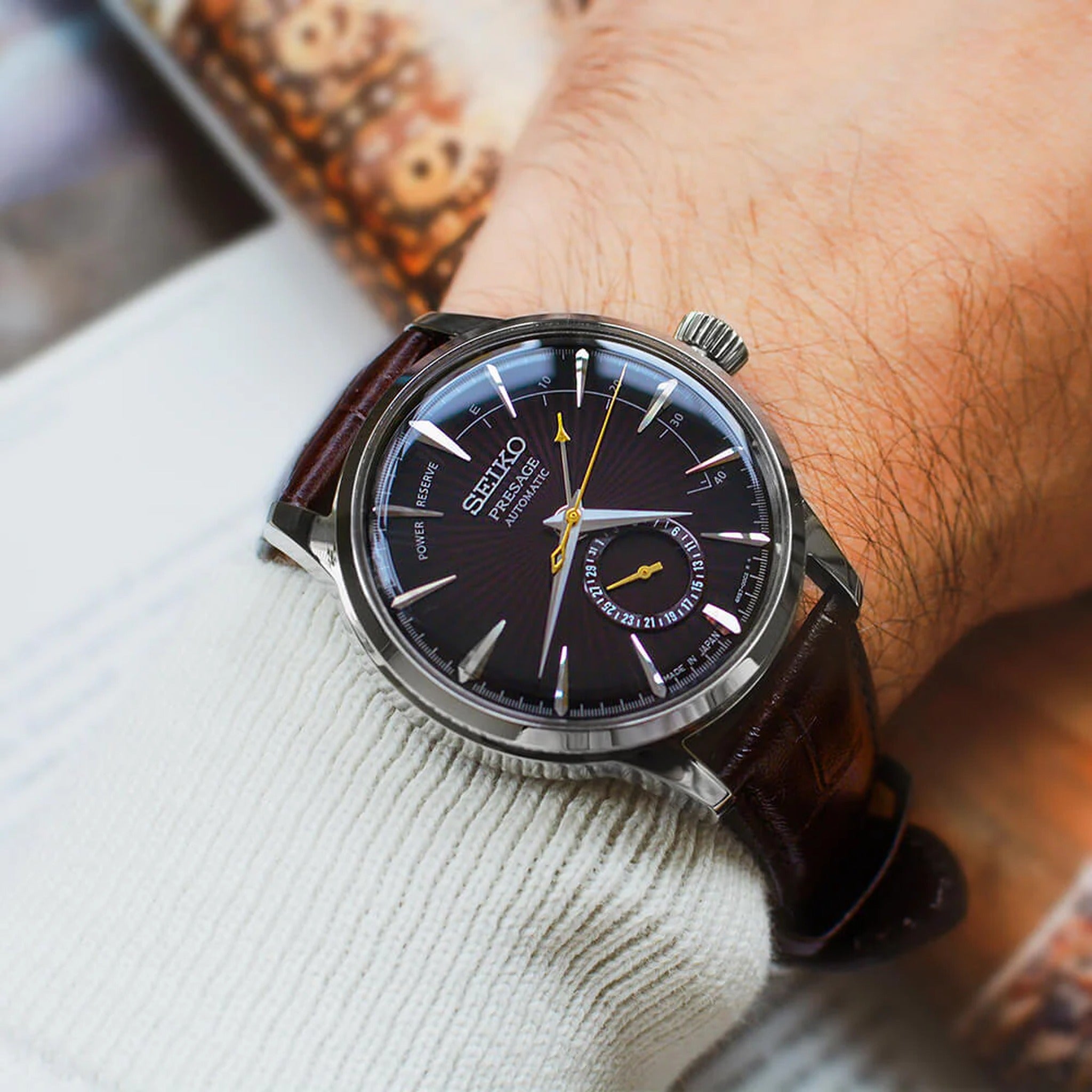 Seiko Presage Cocktail Automatik-Herrenuhr SSA393J1 Kleine Sekunde Braun Schwarz Cat Martini