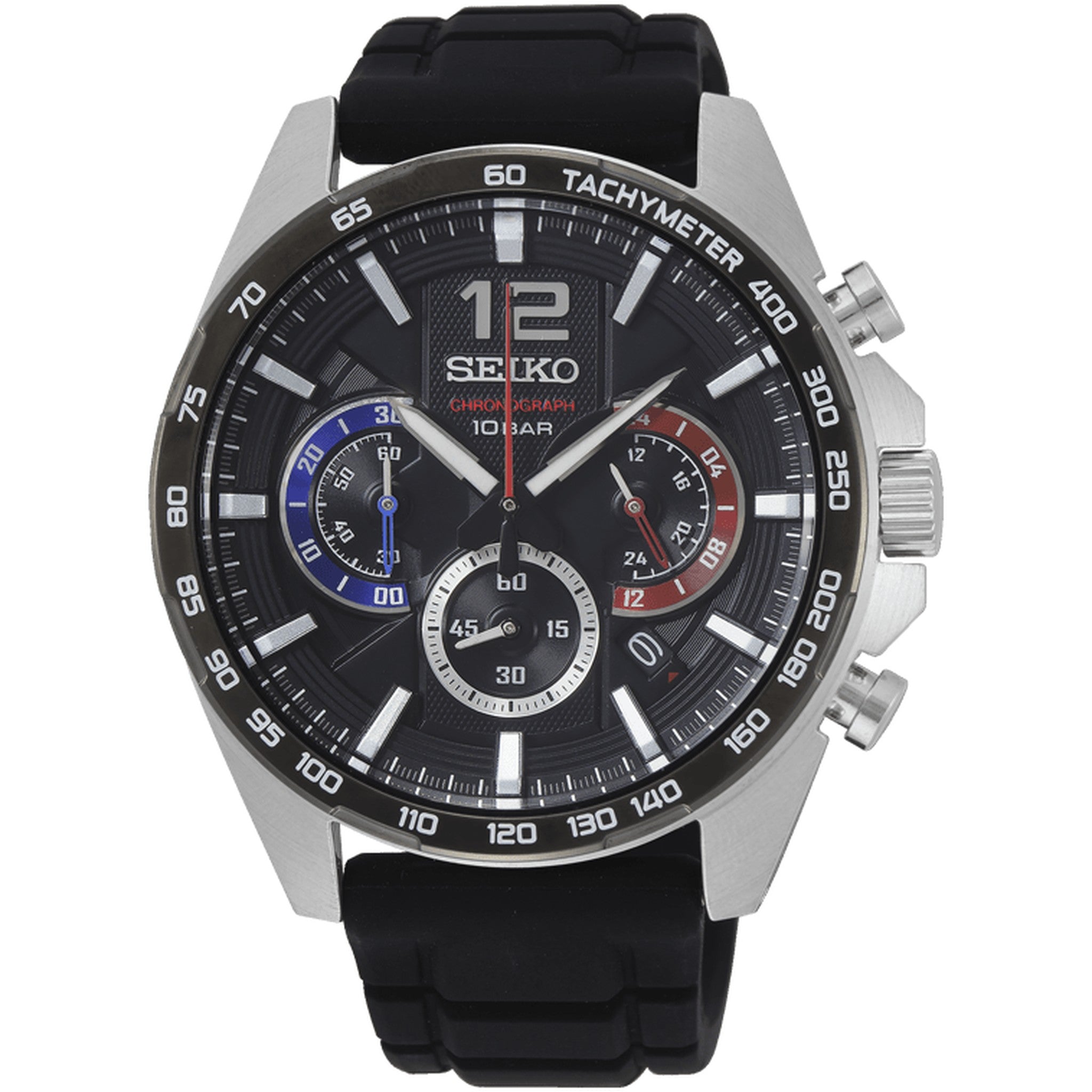 Seiko Men's Chronograph Sport Quartz Watch SSB347P1 Black Rubber Strap