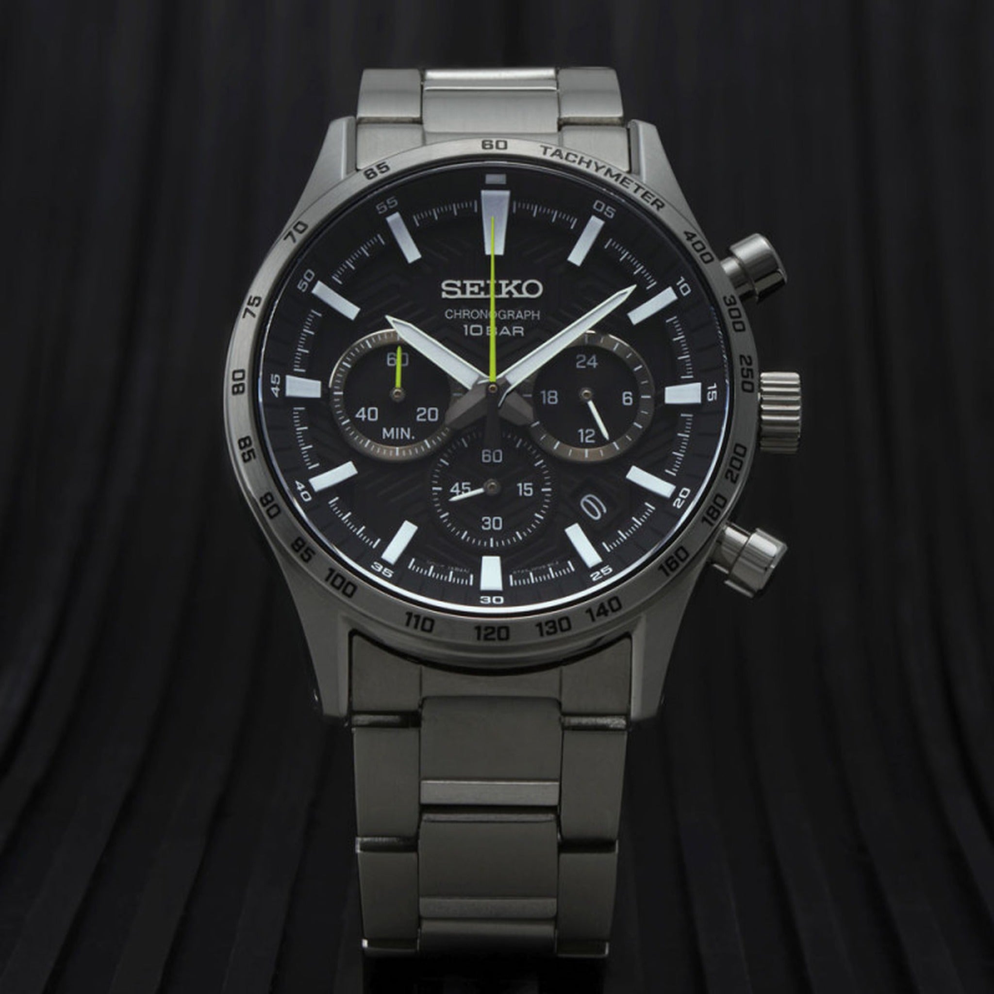 Seiko Herren-Uhr Urban Sports Chronograph Quarz SSB413P1 Schwarz Gelb