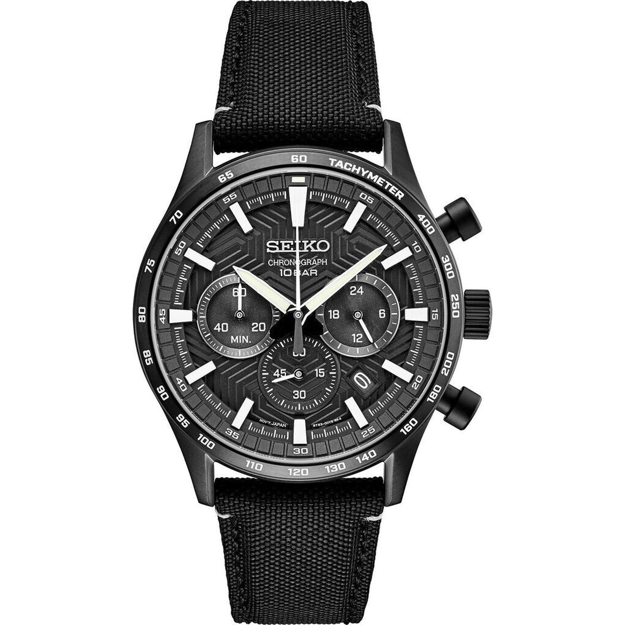Seiko Men's Urban Sports Chronograph Watch, Quartz SSB417P1, Black and White with Nylon Strap