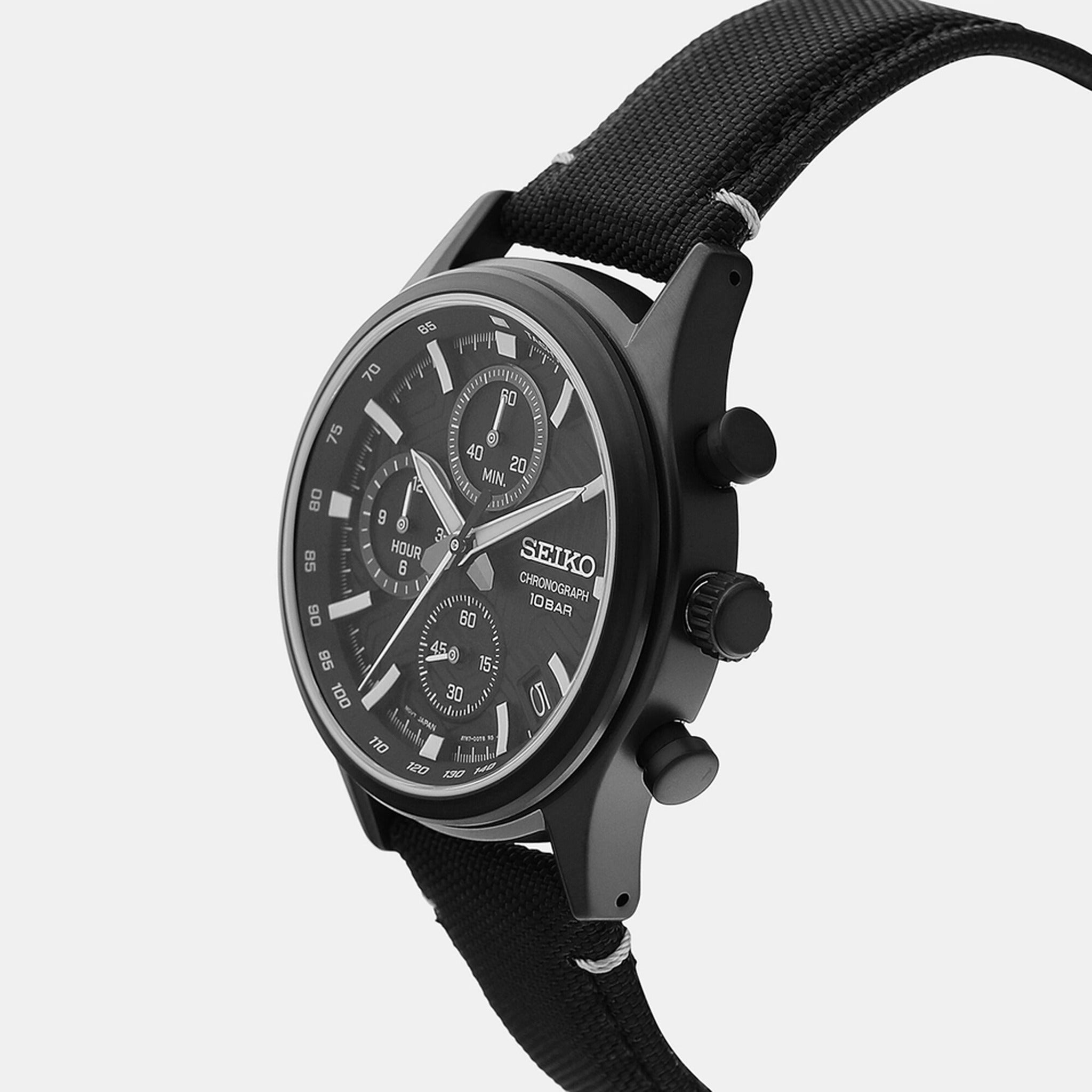 Montre Seiko Chronographe Urban Sports Homme Quartz SSB421P1 Noir Blanc Bracelet Nylon