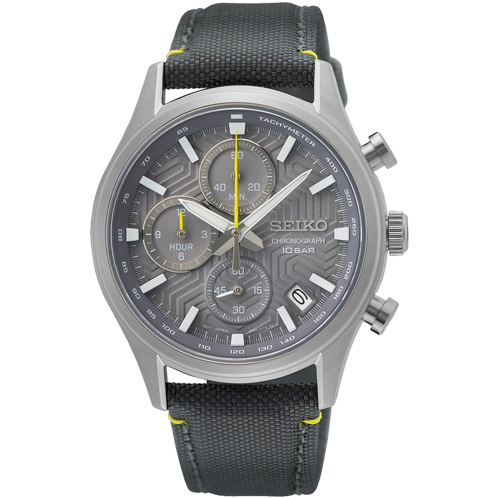 Montre Seiko Chronographe Urban Sports Homme Quartz SSB423P1 Gris Jaune Bracelet Nylon