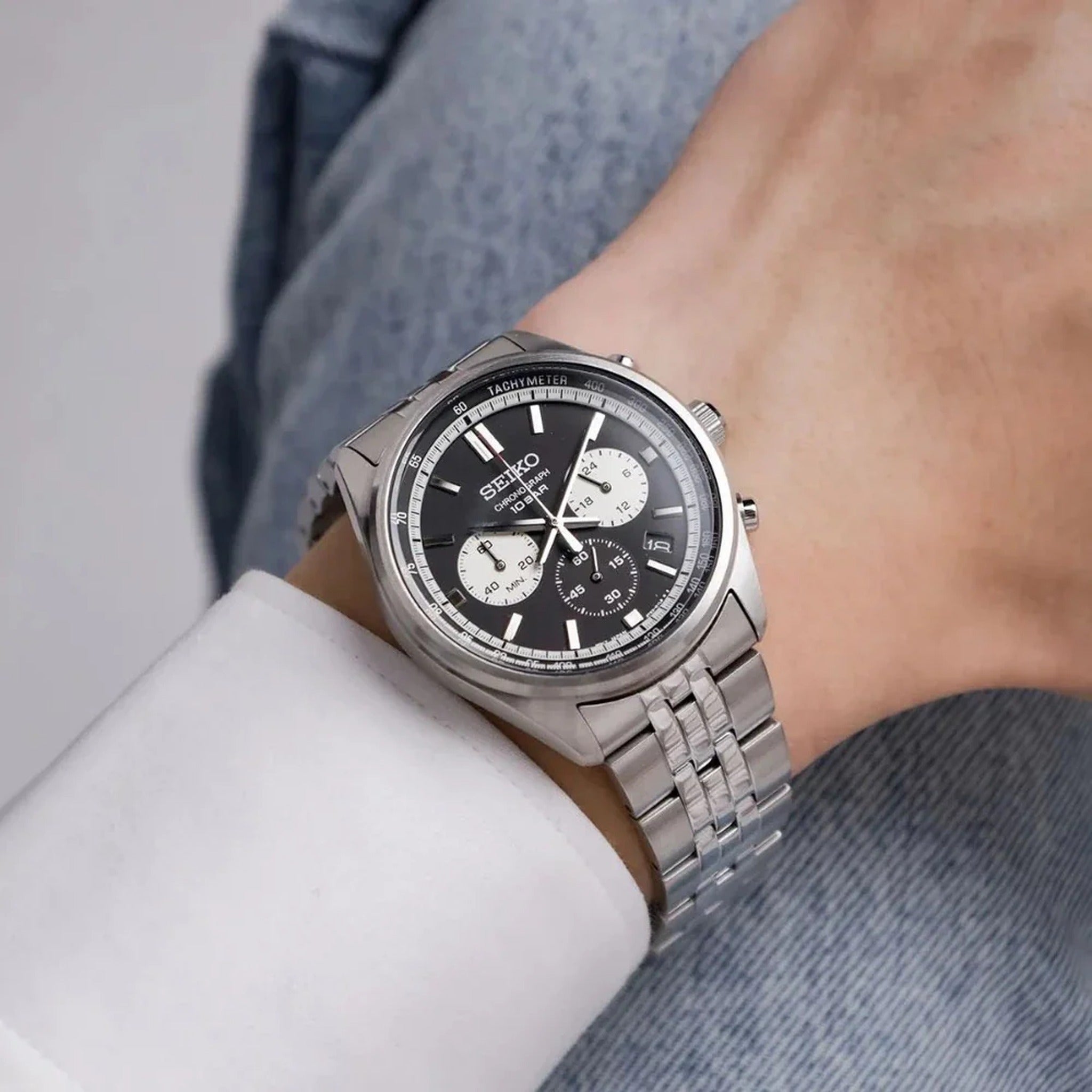 Montre Seiko Chronographe Sports Homme Quartz SSB429P1 Acier Noir Blanc