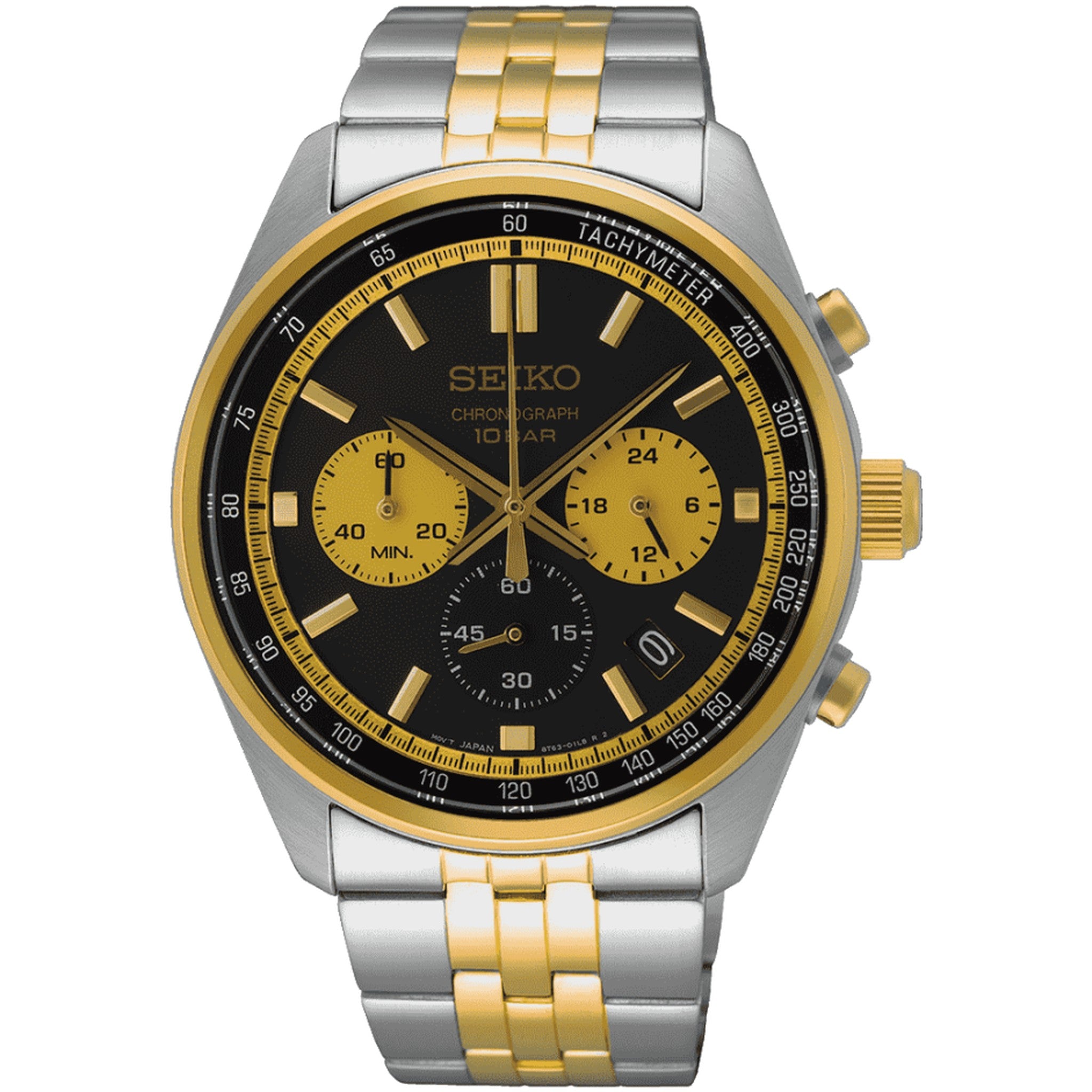 Seiko Herren-Chronograph-Sportuhr Quarz SSB430P1 Schwarz und Gold Edelstahl