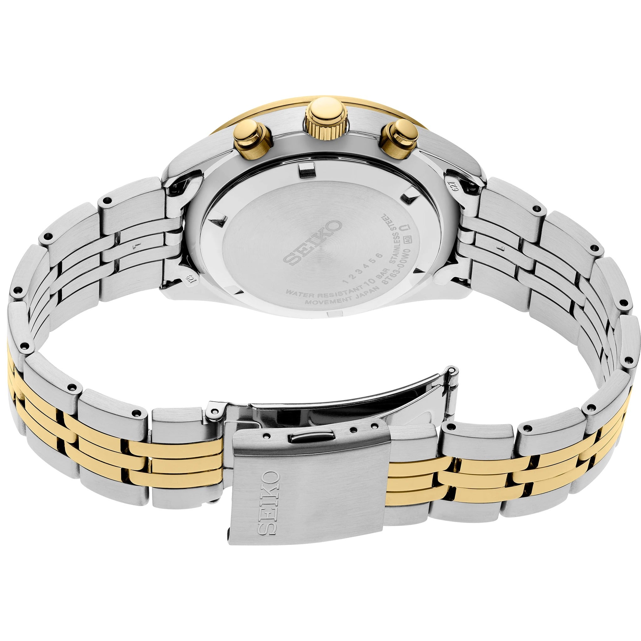 Seiko Herren-Chronograph-Sportuhr Quarz SSB430P1 Schwarz und Gold Edelstahl