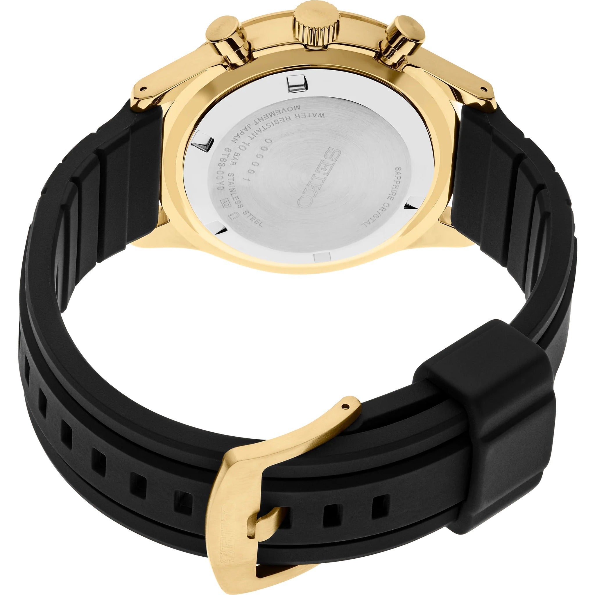 Seiko Herren-Chronograph-Sportuhr Quarz SSB446P1, goldfarbener Edelstahl, schwarzes Kautschukarmband