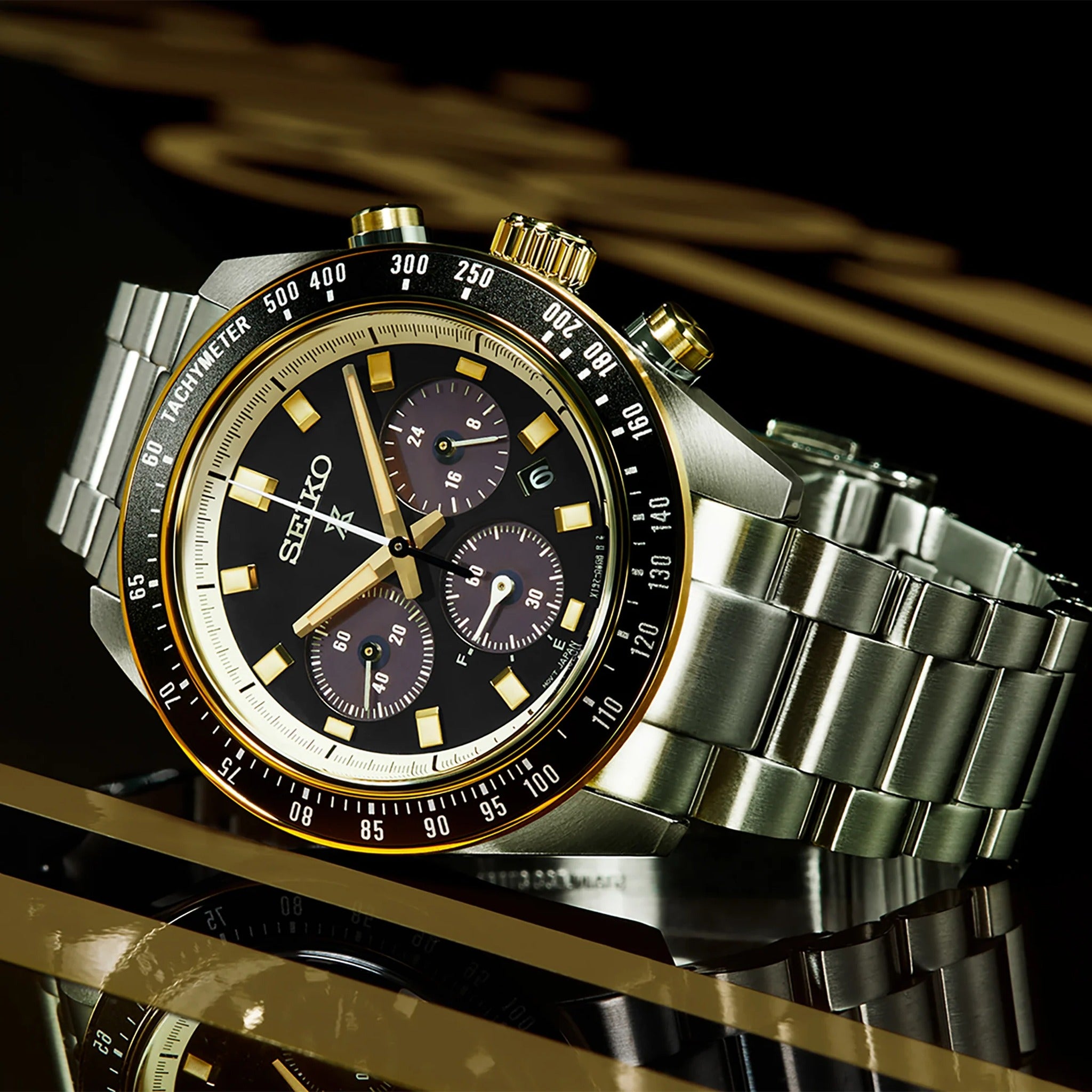 Seiko Prospex Solar Men's Watch SSC941P1 Speedtimer Chronograph Circuit Race Black Gold