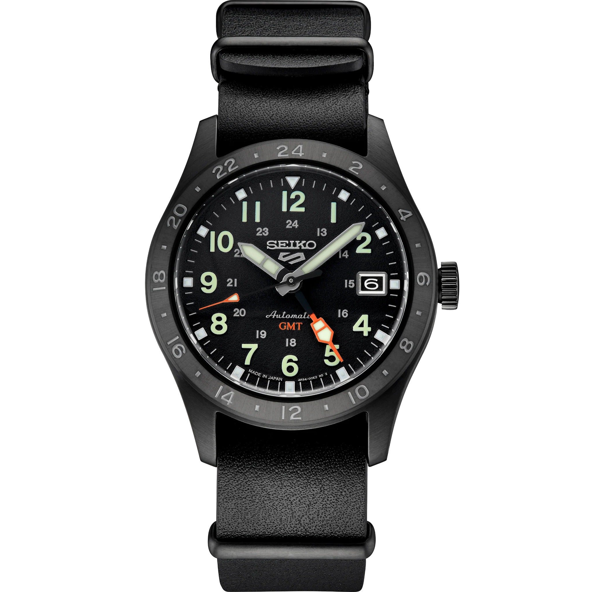 Seiko 5 Sports Automatic Men's Watch SSK025K1 Black with Leather NATO Strap