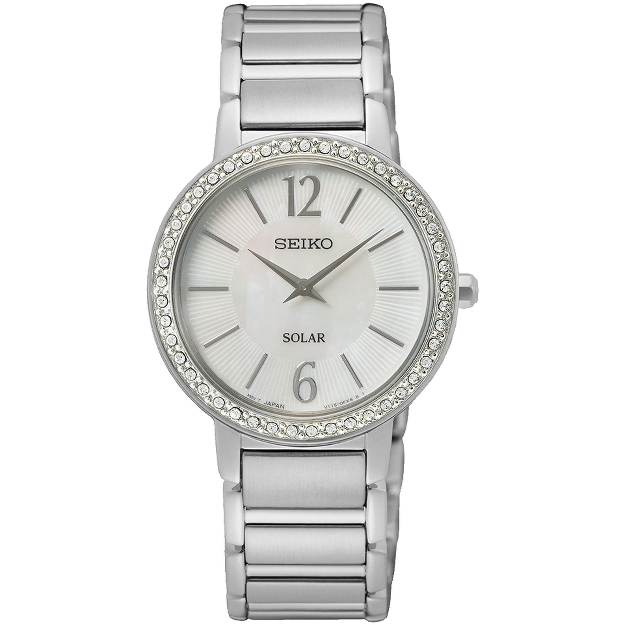 Seiko Solar Quartz Women's Watch SUP467P1 Round Mother of Pearl Silver