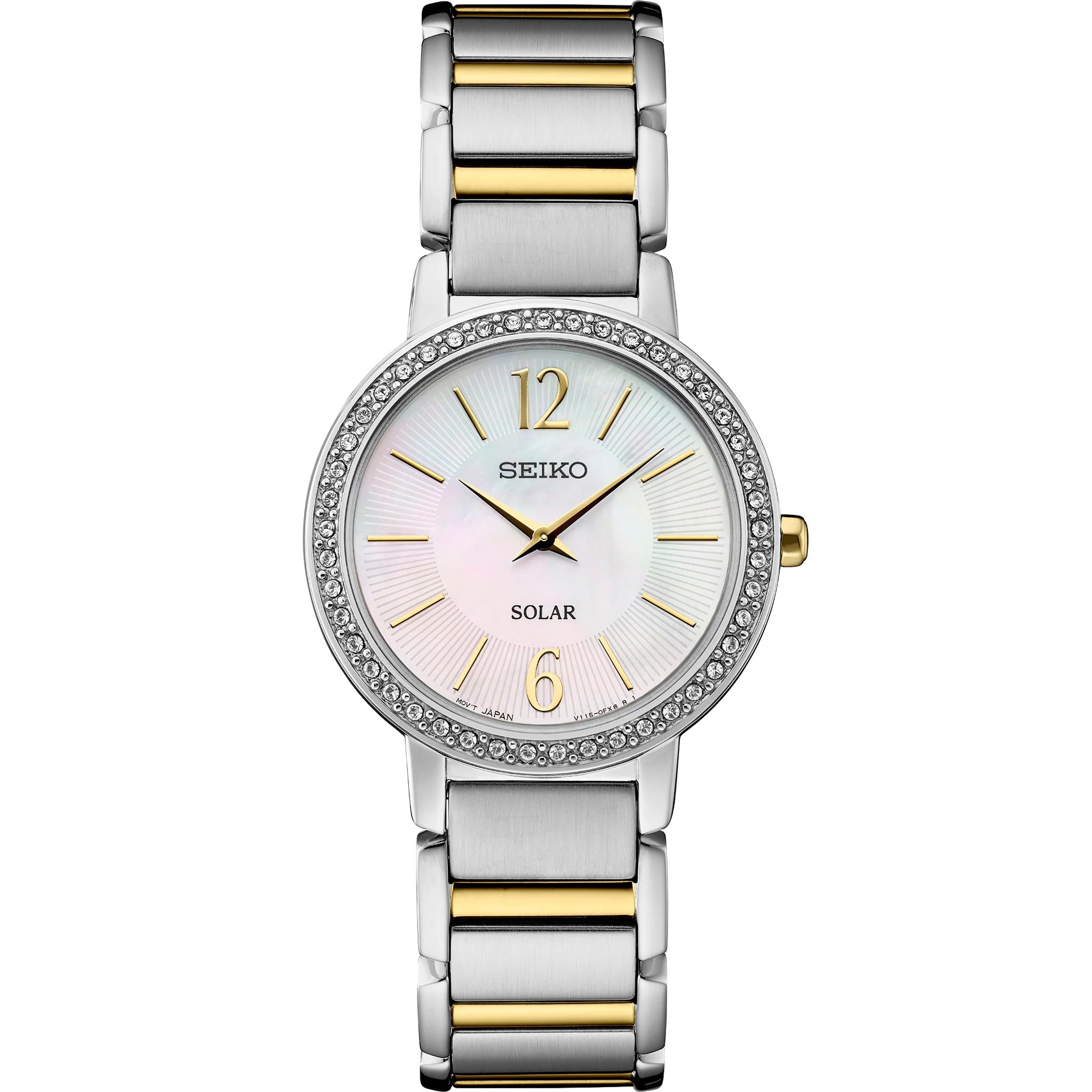Seiko Solar Quartz Women's Watch SUP469P1 Round Mother-of-Pearl Silver and Gold