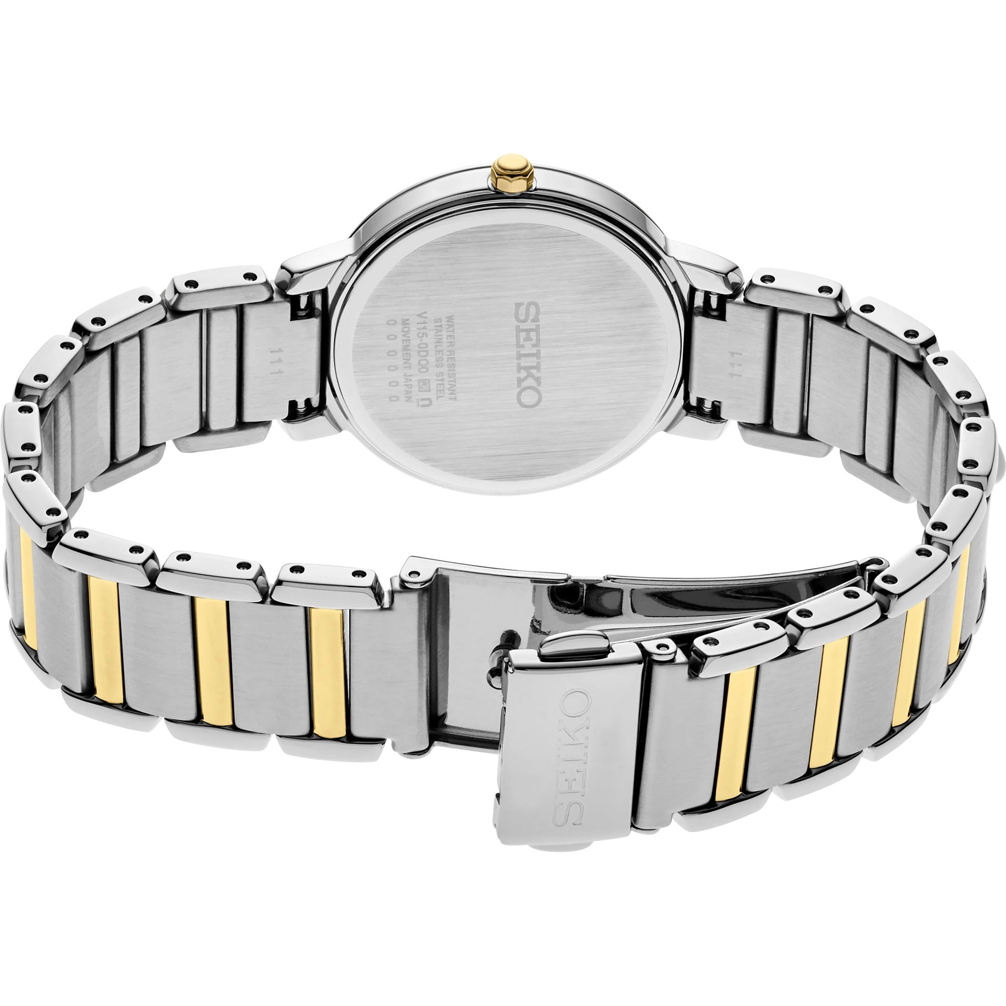 Seiko Solar Quartz Women's Watch SUP469P1 Round Mother-of-Pearl Silver and Gold