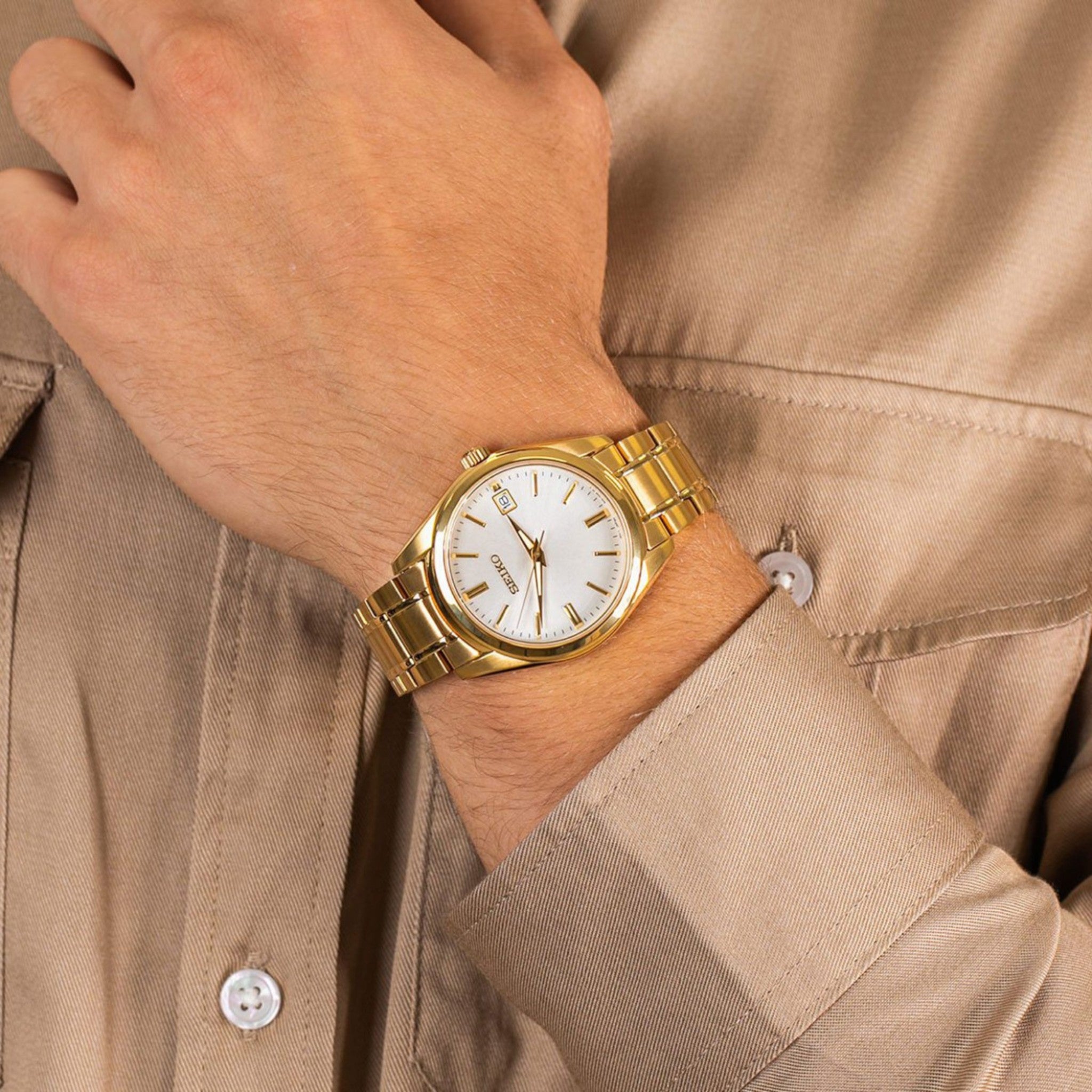 Montre Seiko Classic Homme SUR314P1 Blanc Doré Quartz