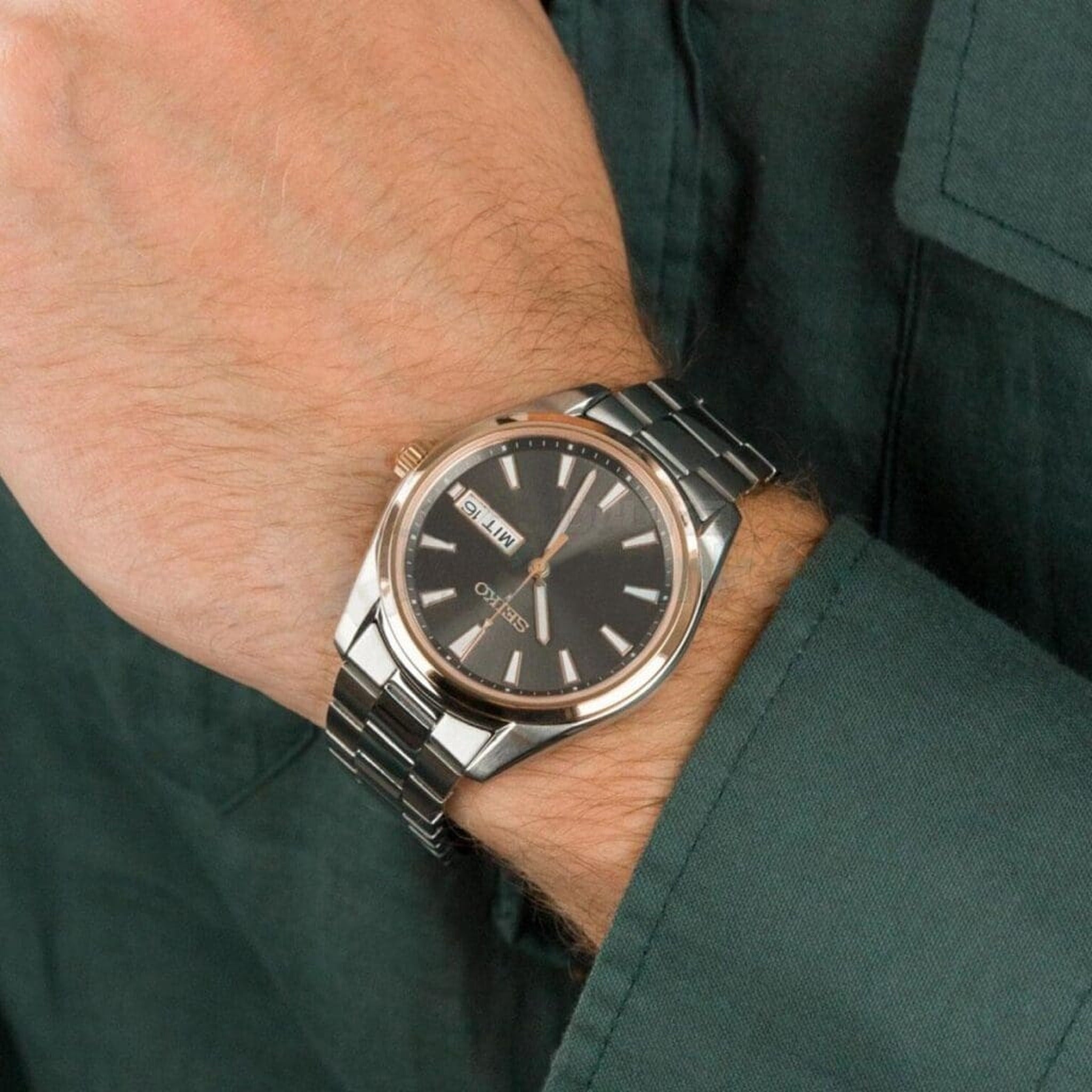 Montre Seiko Classique Homme SUR344P1 Date / Jour Gris Or Rose