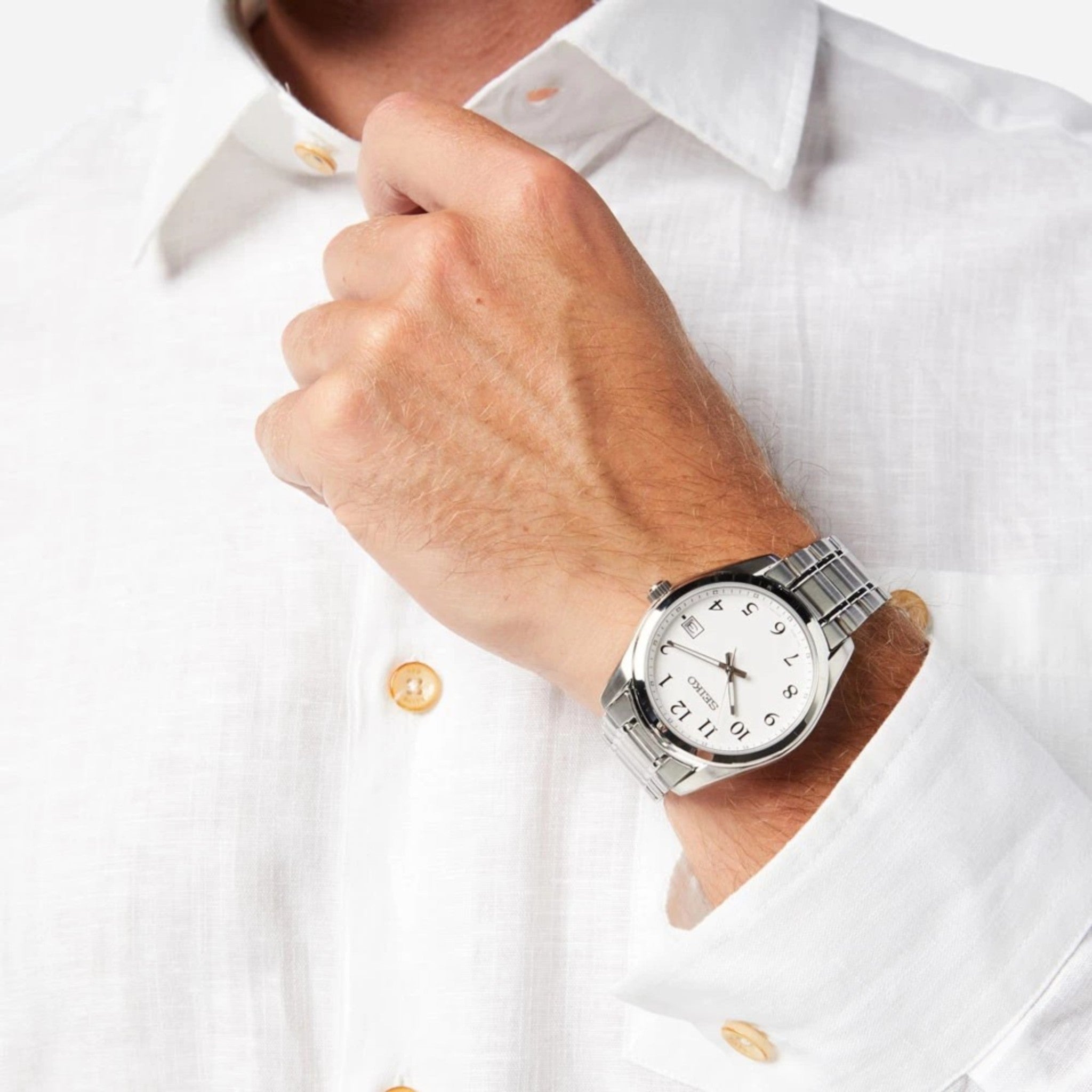 Montre Seiko Classic Homme SUR459P1 Blanc Chiffres Noirs Quartz