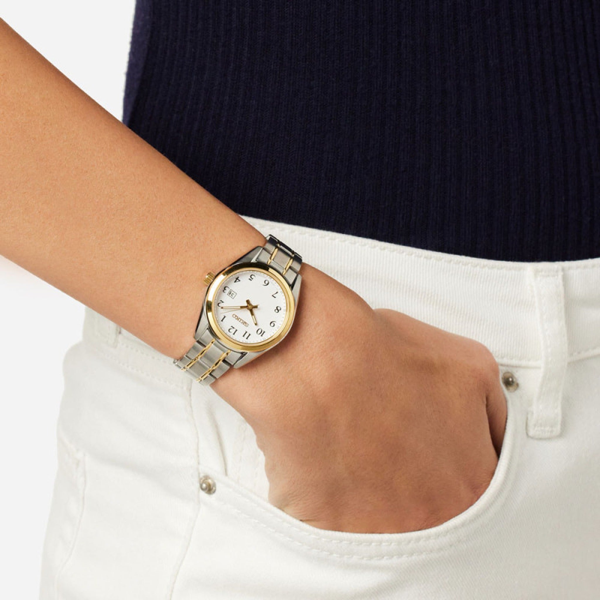 Seiko Classic Quartz Women's Watch SUR466P1 Silver and Gold Numerals