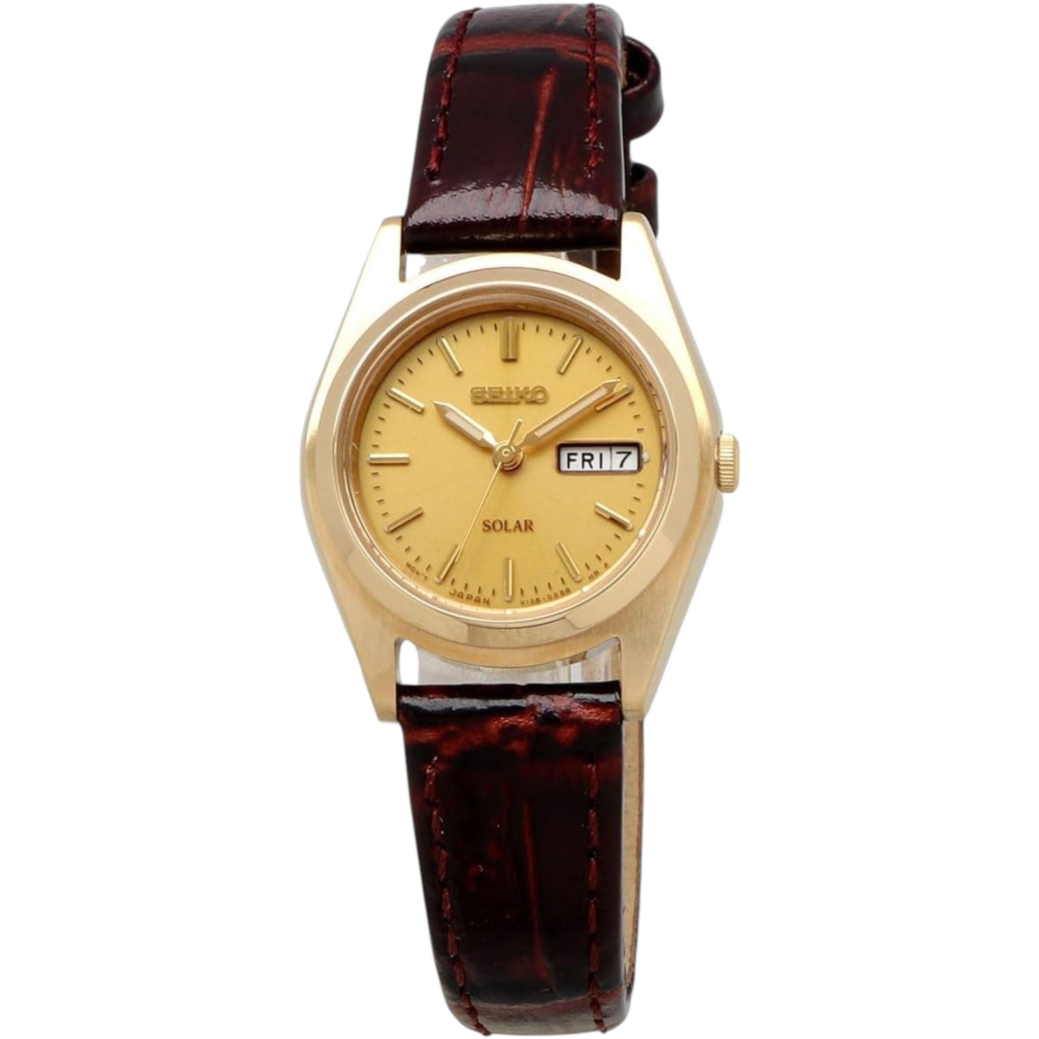 Montre Seiko Solar Femme SUT120 Doré Cuir Marron