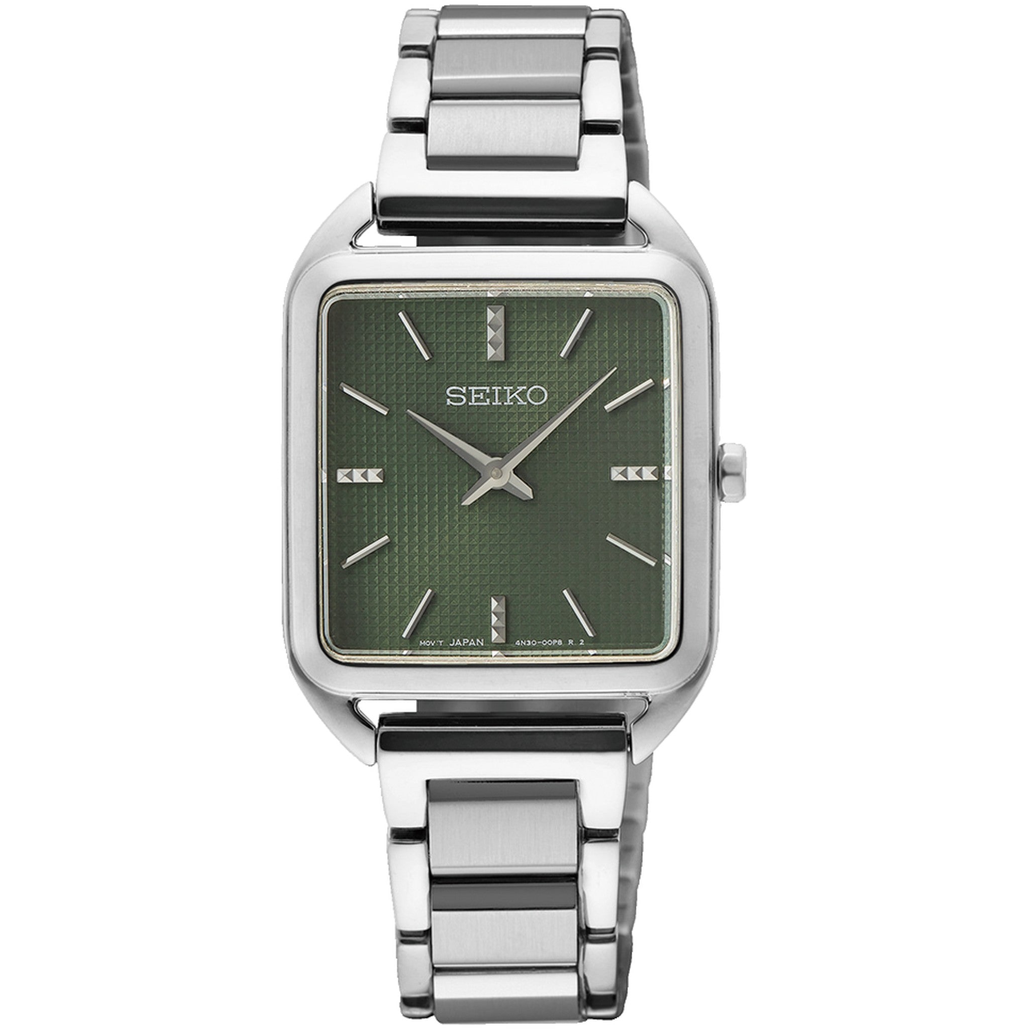Seiko Classic Quartz Women's Watch SWR075P1 Rectangular Silver Green