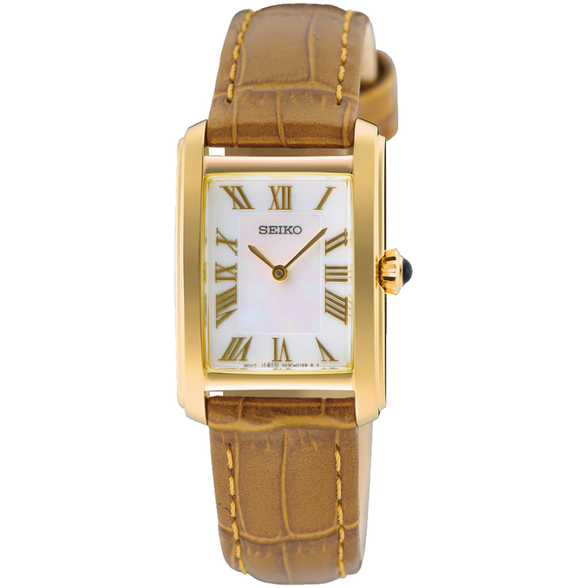 Seiko Classic Quartz Damenuhr SWR100P1 Gold Perlmutt Lederarmband
