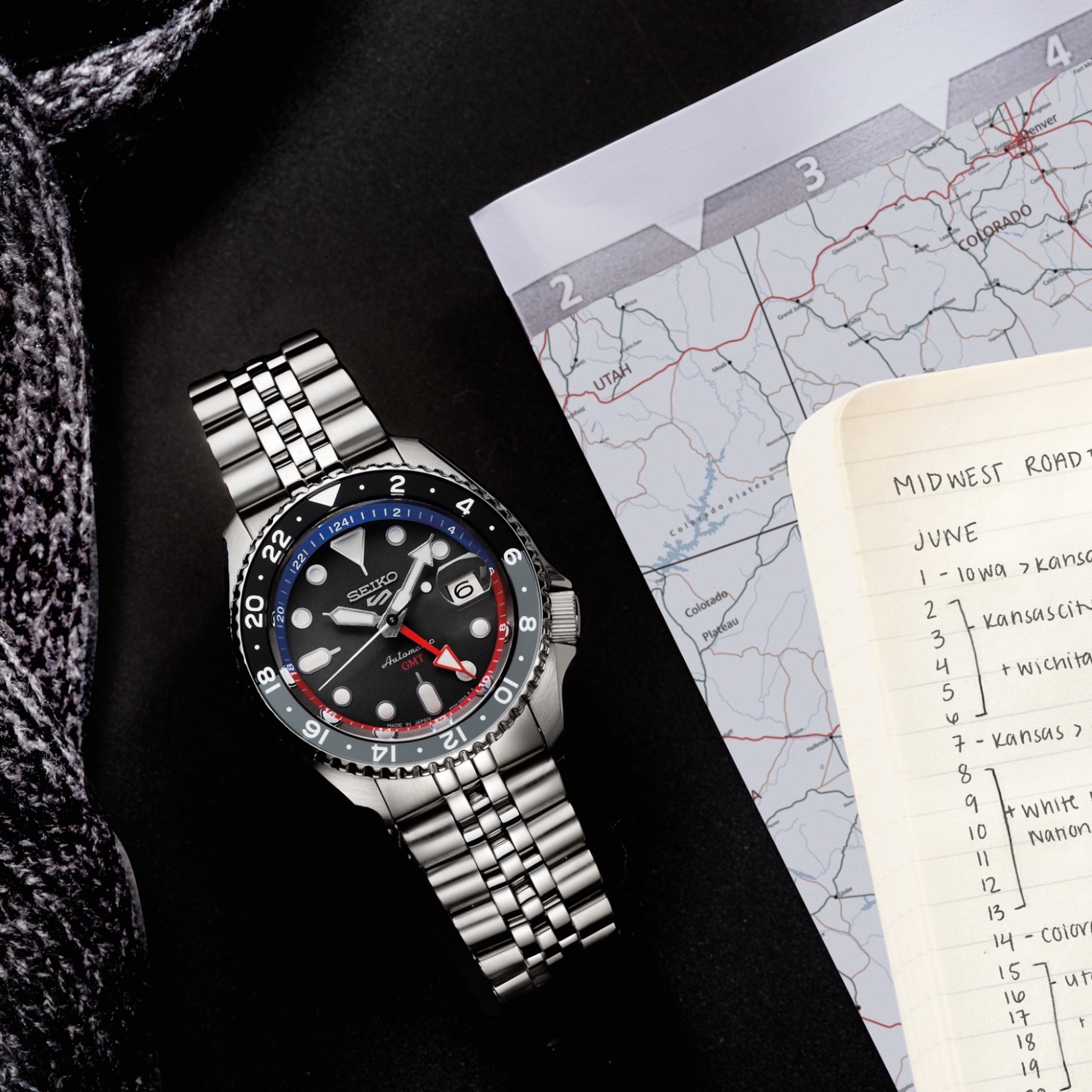 Seiko 5 Sports GMT SSK019K1 US Special Creation Graue Herren-Automatikuhr