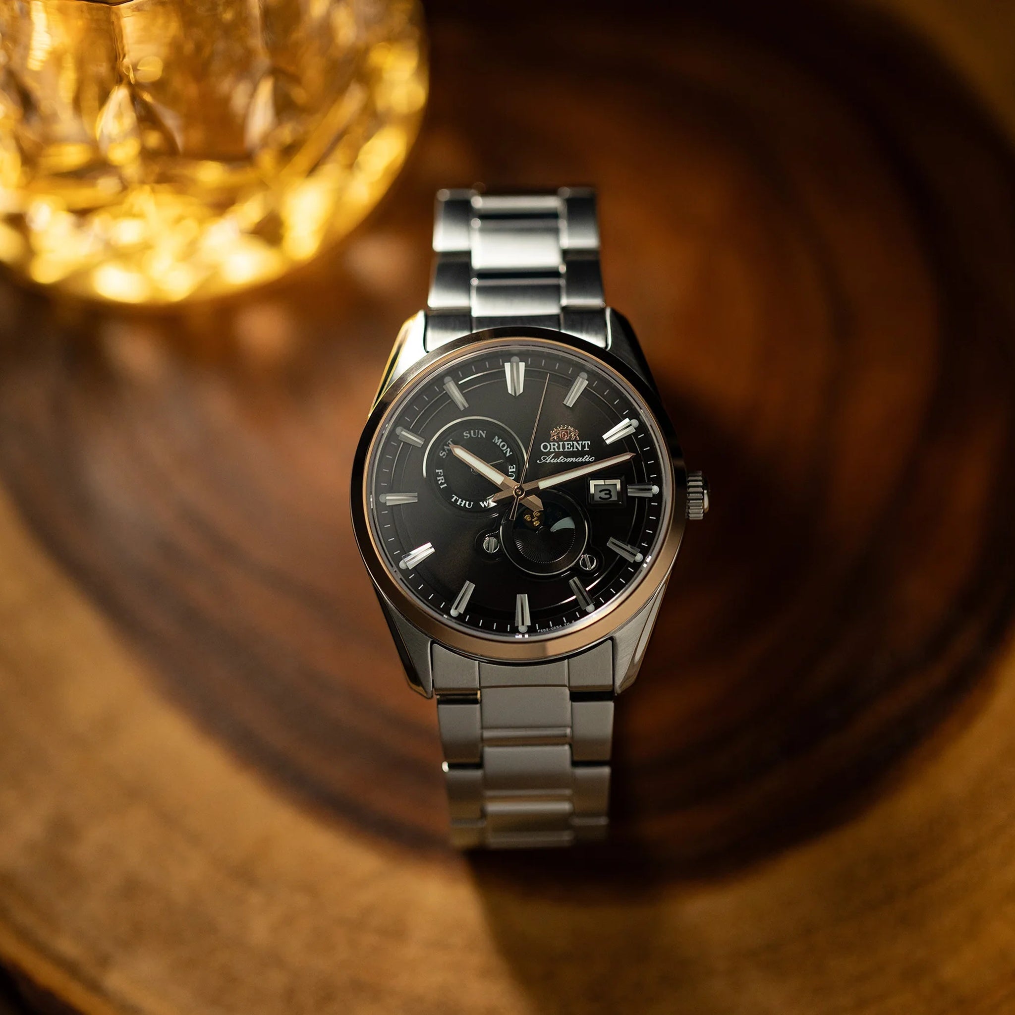 Montre Orient Stretto RA-AK0313Y30B Sun & Moon Marron Solaire