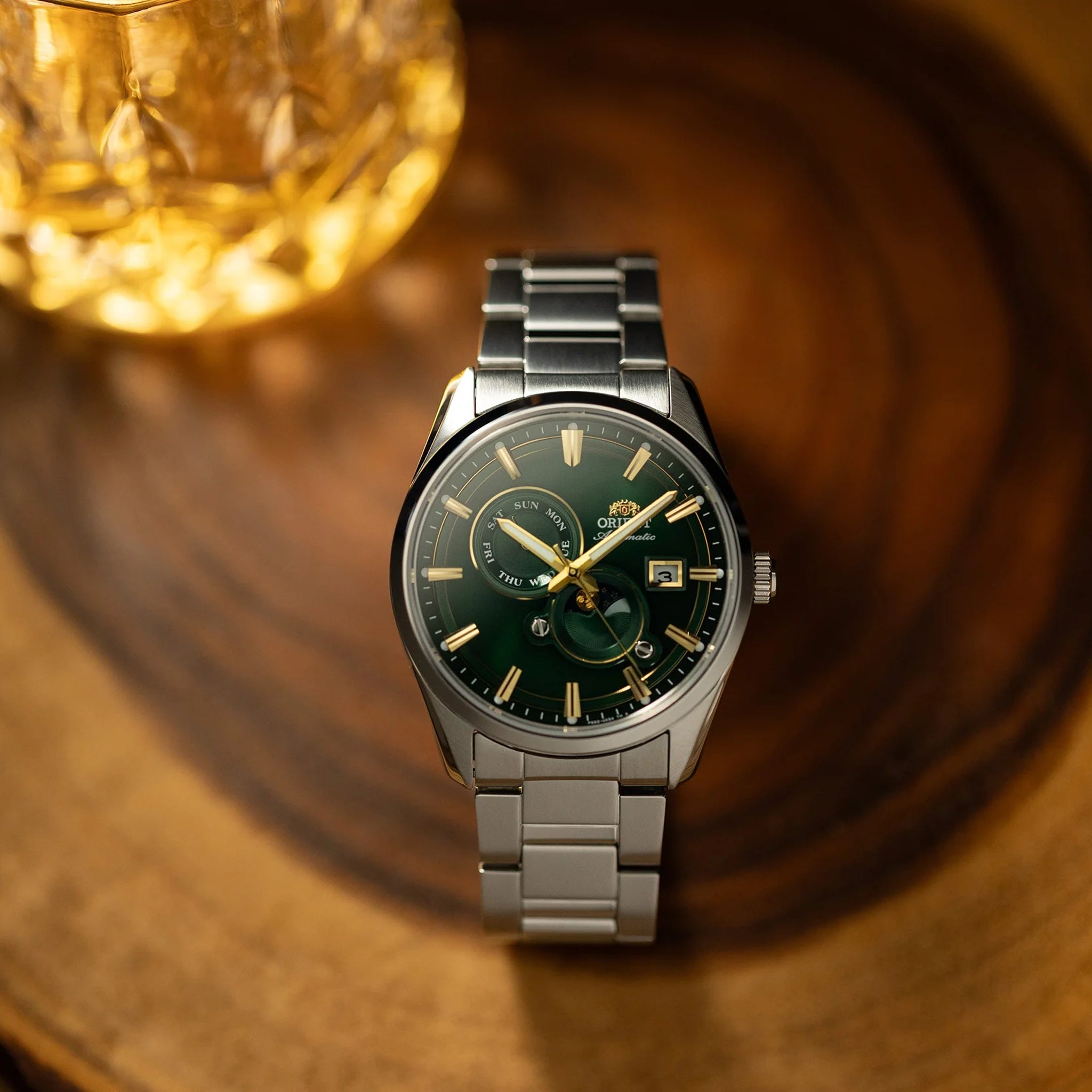 Montre Orient Stretto RA-AK0314E30B Sun & Moon Vert Solaire