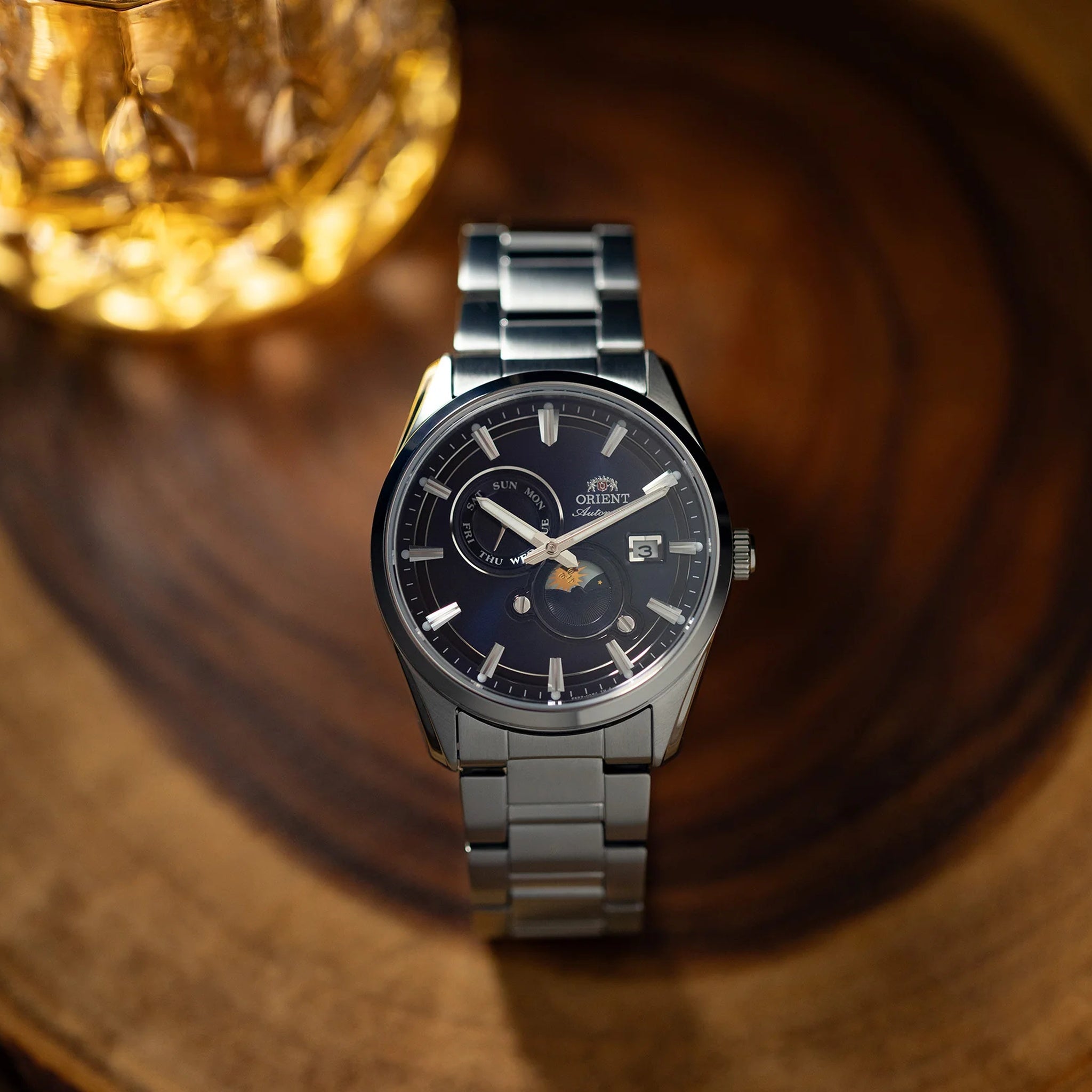 Montre Orient Stretto RA-AK0315L30B Sun & Moon Bleu Solaire