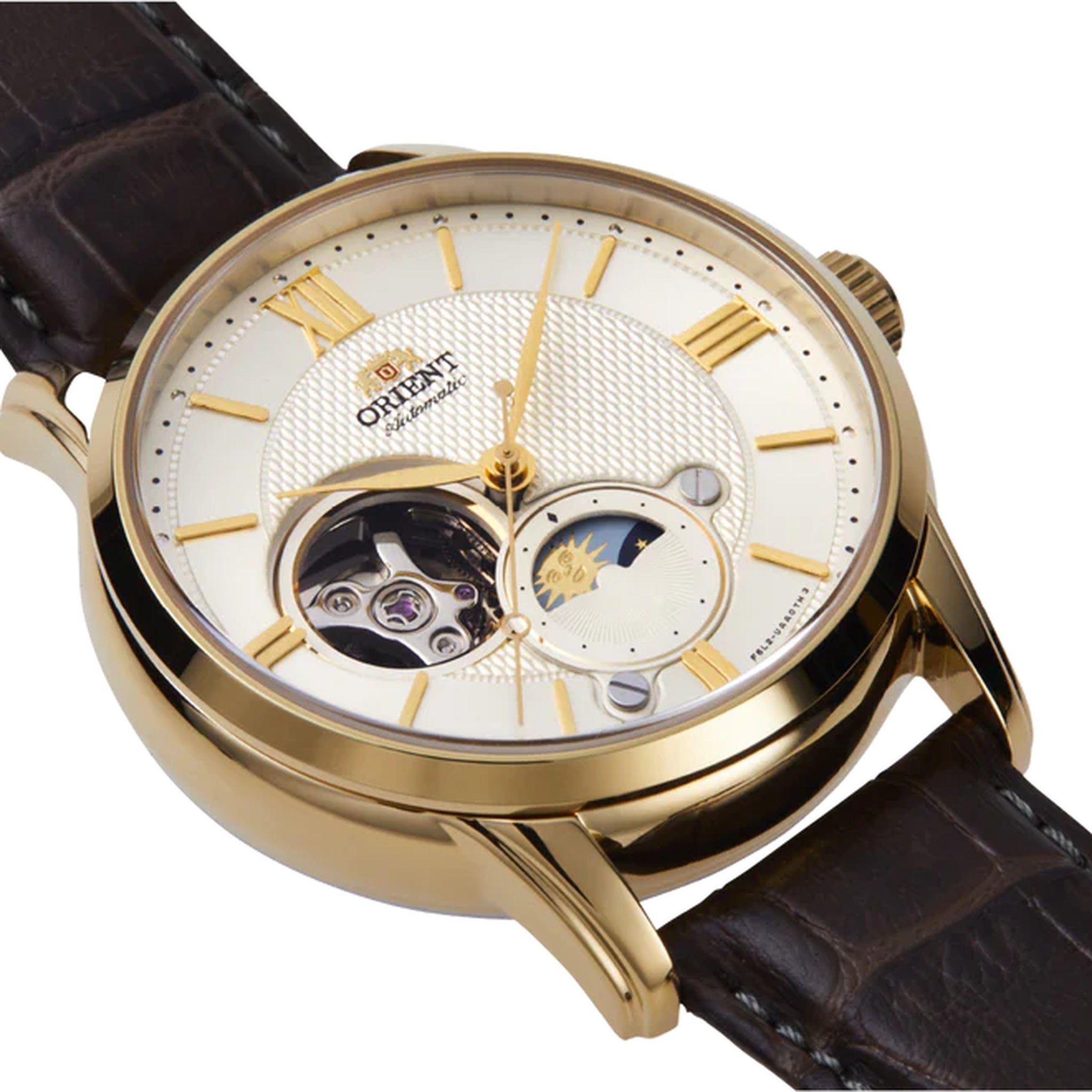 Montre Orient Classique RA-AS0010S30B Cœur ouvert Sun&Moon Ivoire Automatique