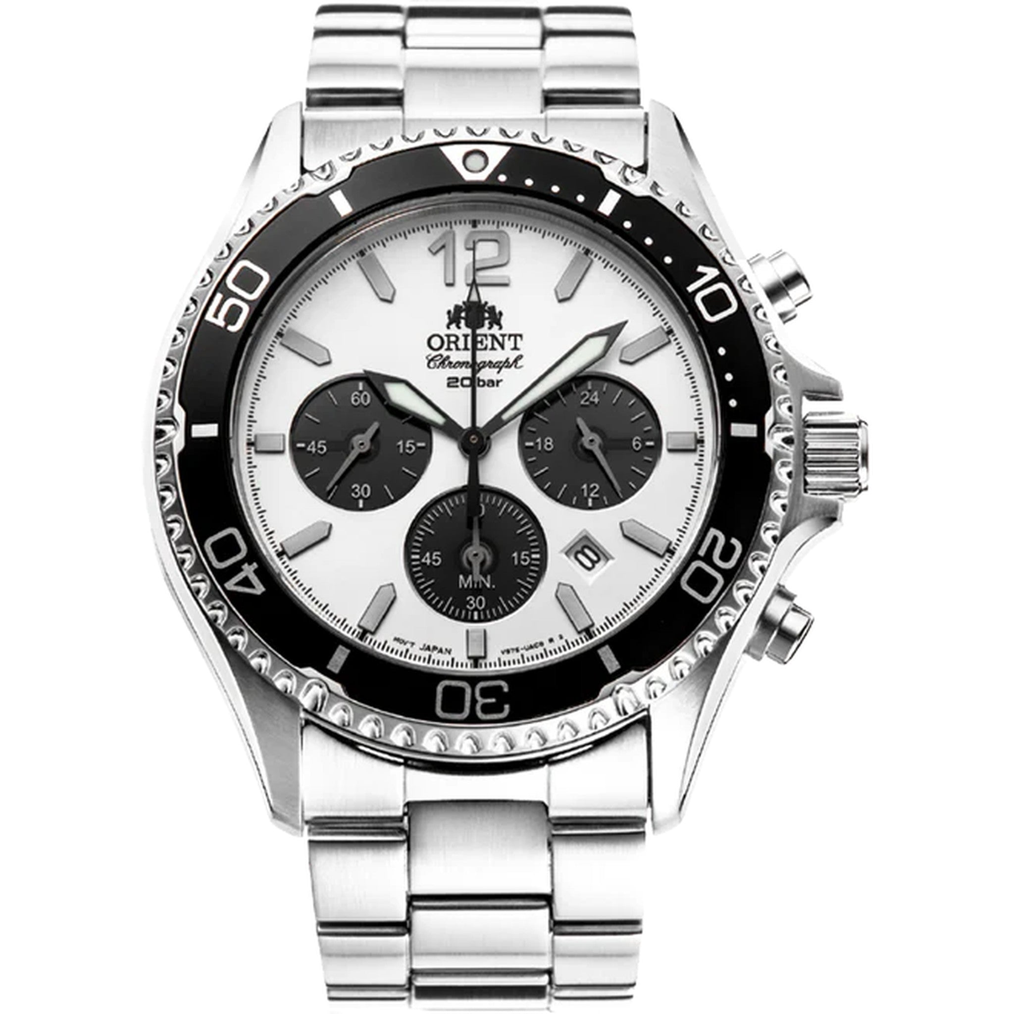 Montre Orient Mako RA-TX0203S10B Sports Solar Chronograph Blanc Solaire