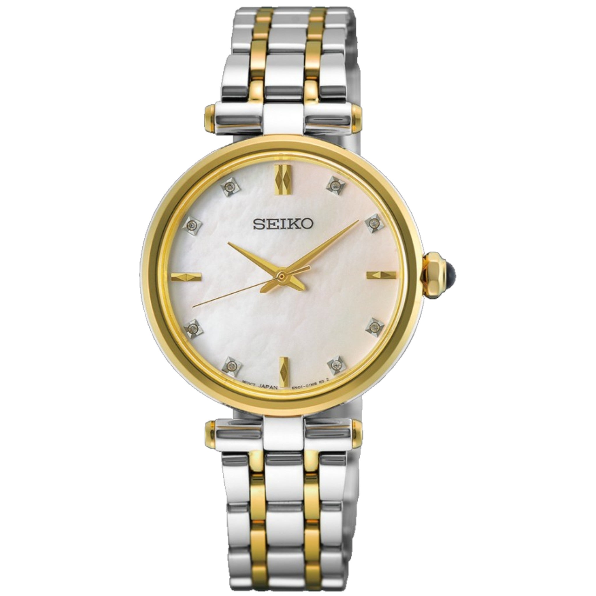 Seiko Classic Round Women's Watch HGH007P1 Diamonds Mother of Pearl Silver Gold