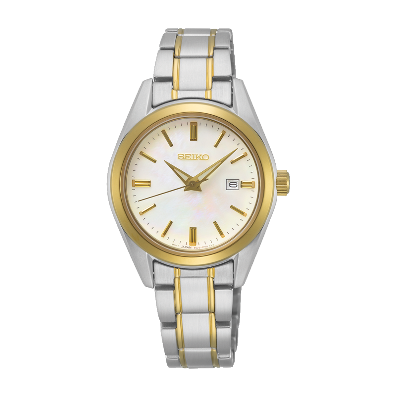 Seiko Classic SUR636P1 Damen-Quarzuhr, Weiß, Perlgold