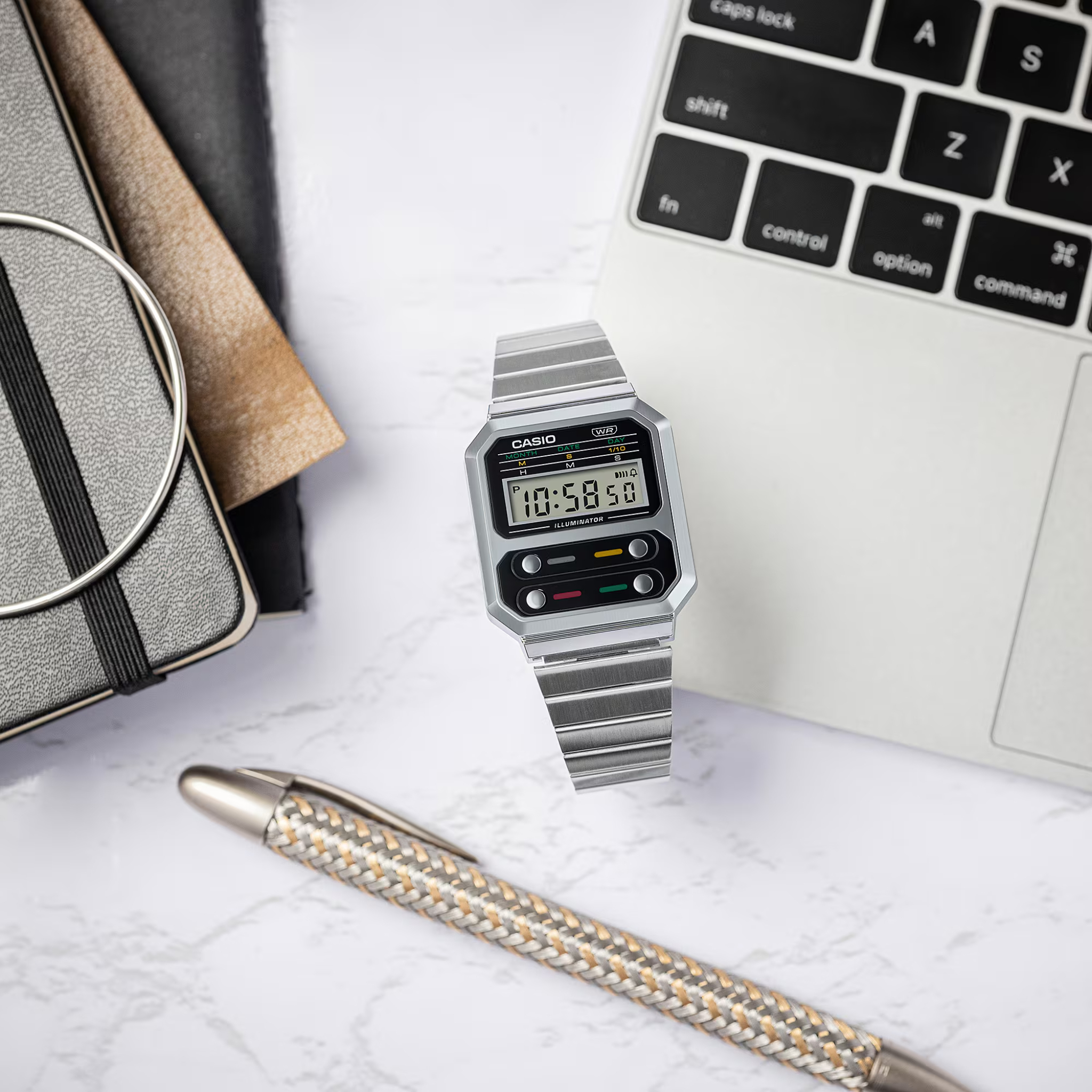 Montre Casio Mixte Vintage A100WE-1A Quartz Digitale Argent Noir