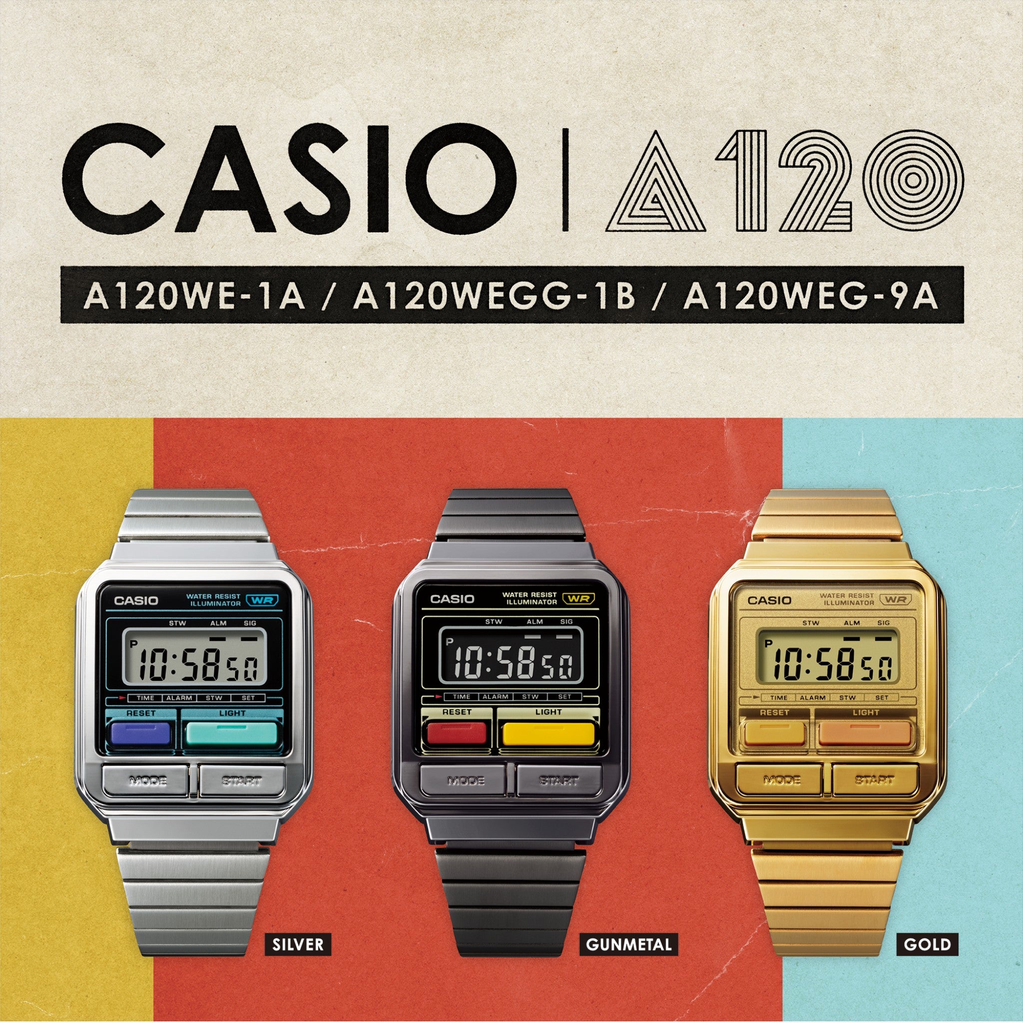 Casio Vintage Unisex Watch A120WEG-9A Quartz Digital Gold
