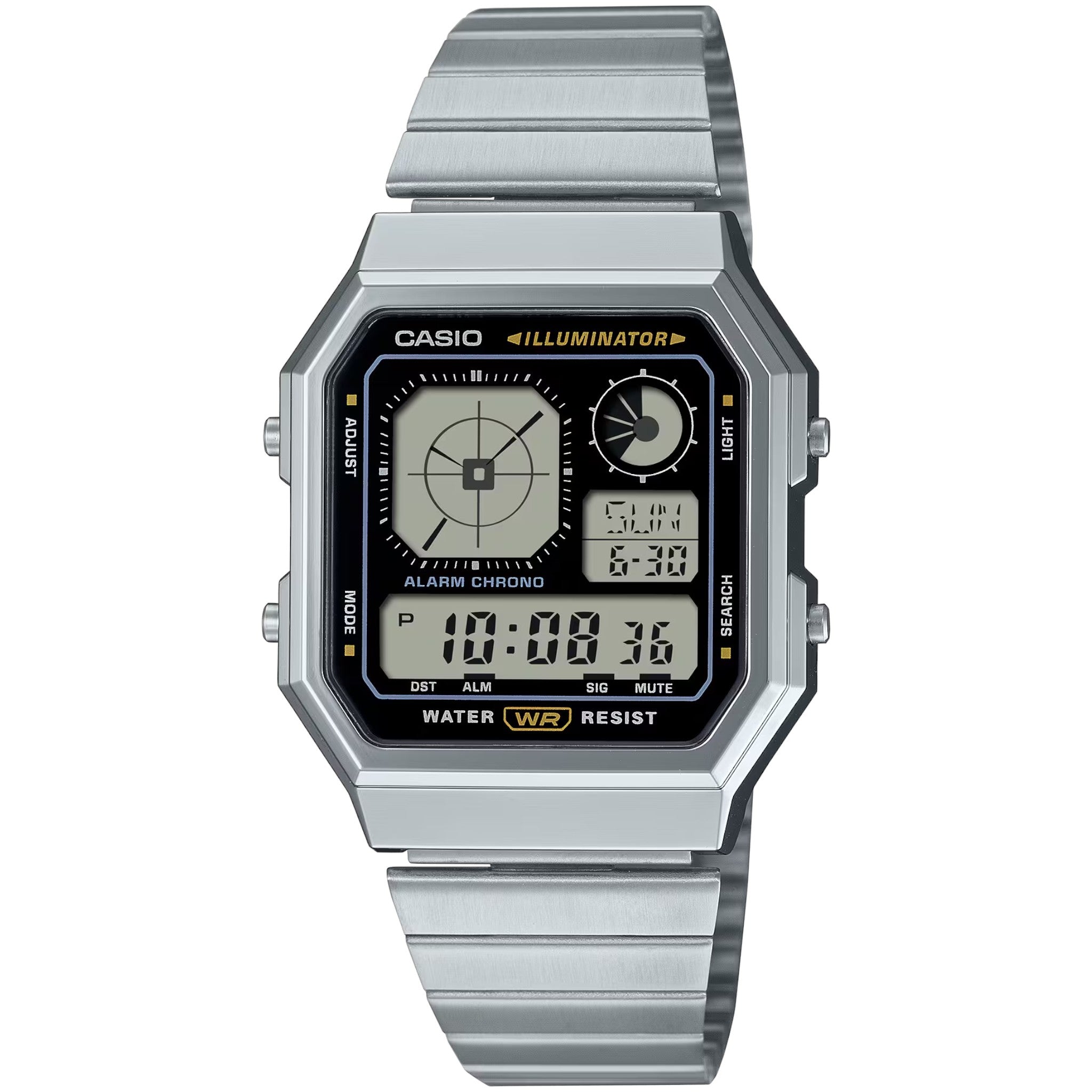 Montre Casio Mixte Vintage A130WE-1A Quartz Digitale Argent Noir