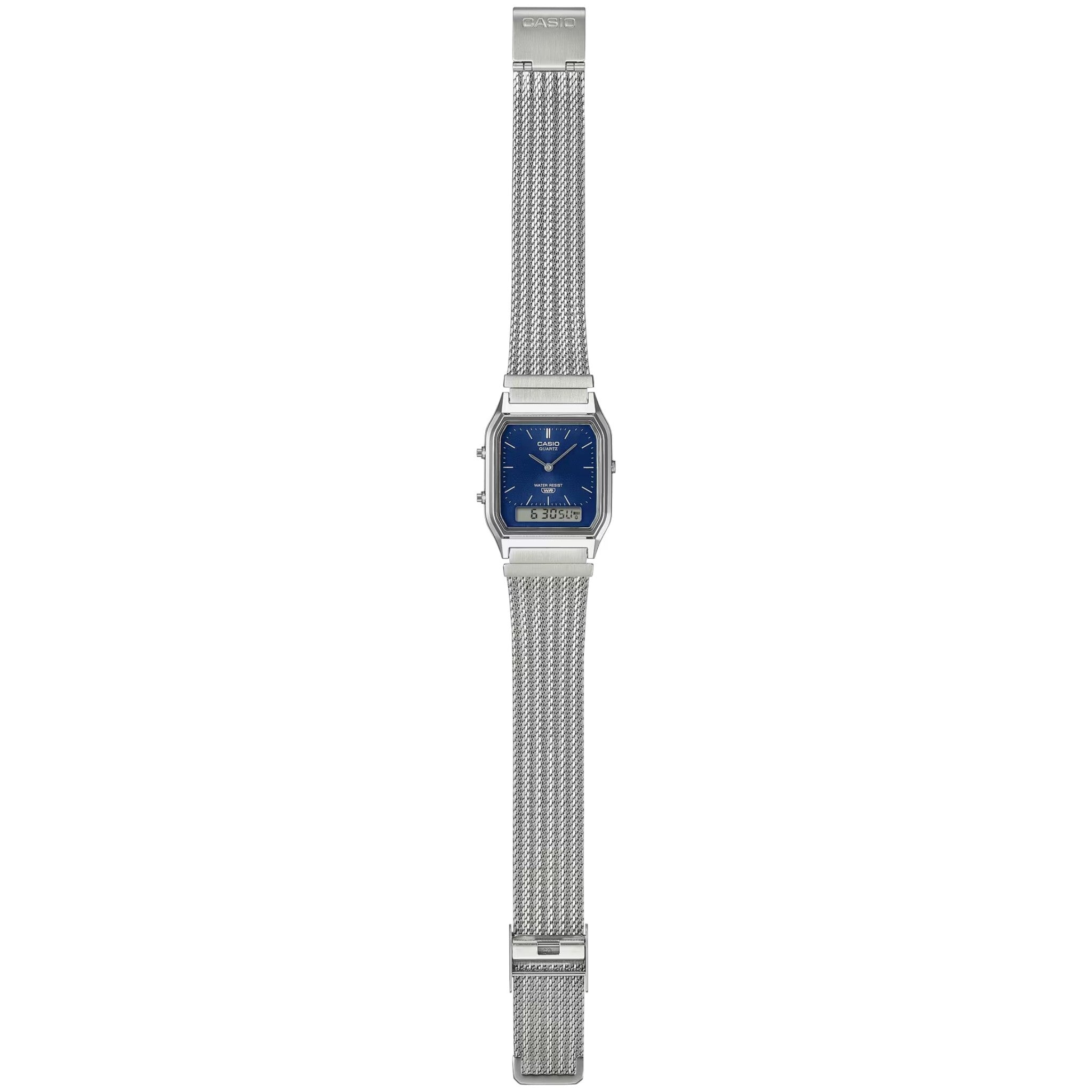 Casio Unisex Vintage Retro Uhr AQ-230EM-2A Silber Blau