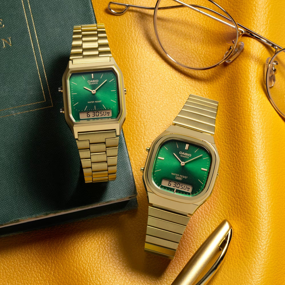 Montre Casio Vintage AQ-240EG-3A Analogique / Digitale Doré Vert Mixte