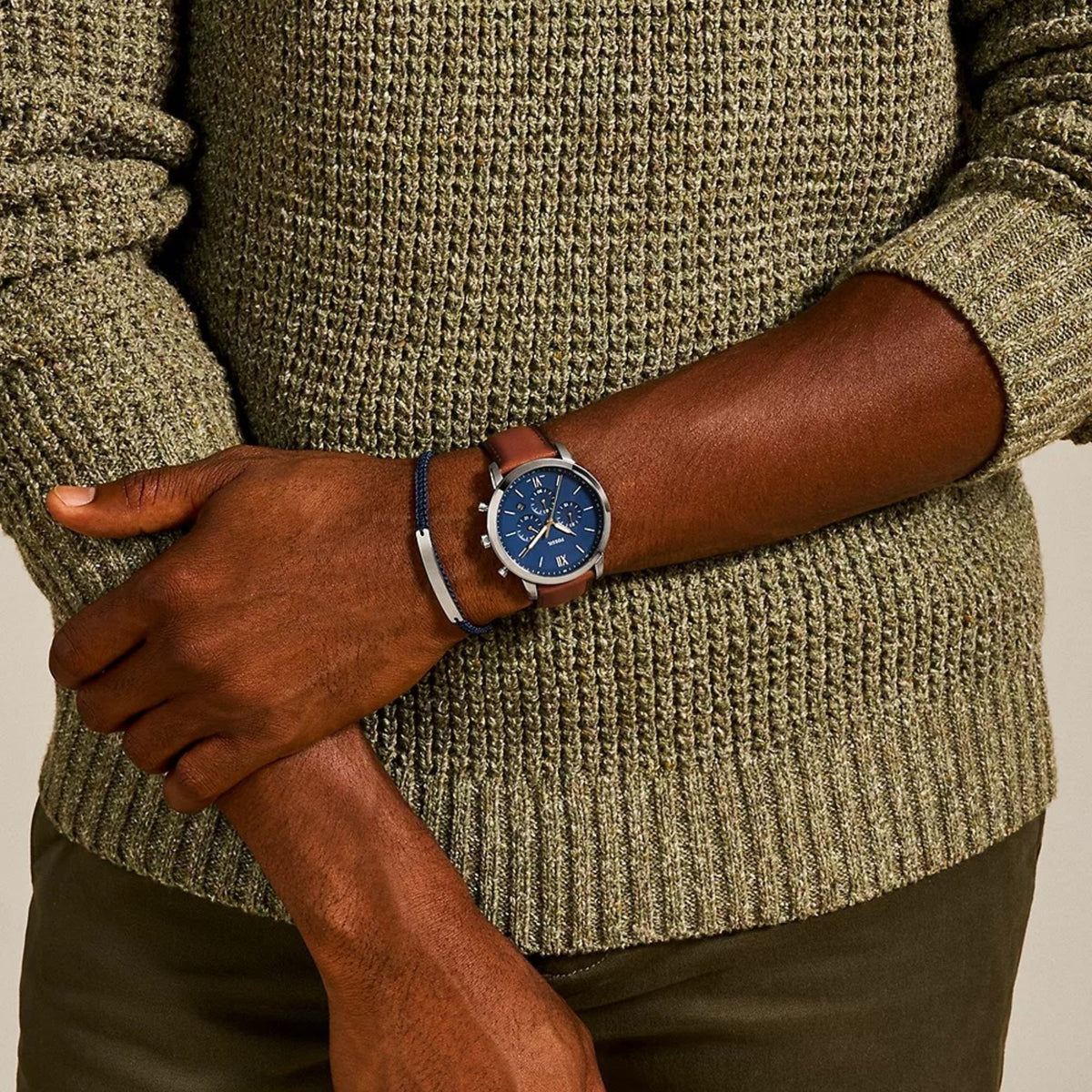 Orologio Fossil Neutra FS5708SET da uomo blu e marrone con cinturino