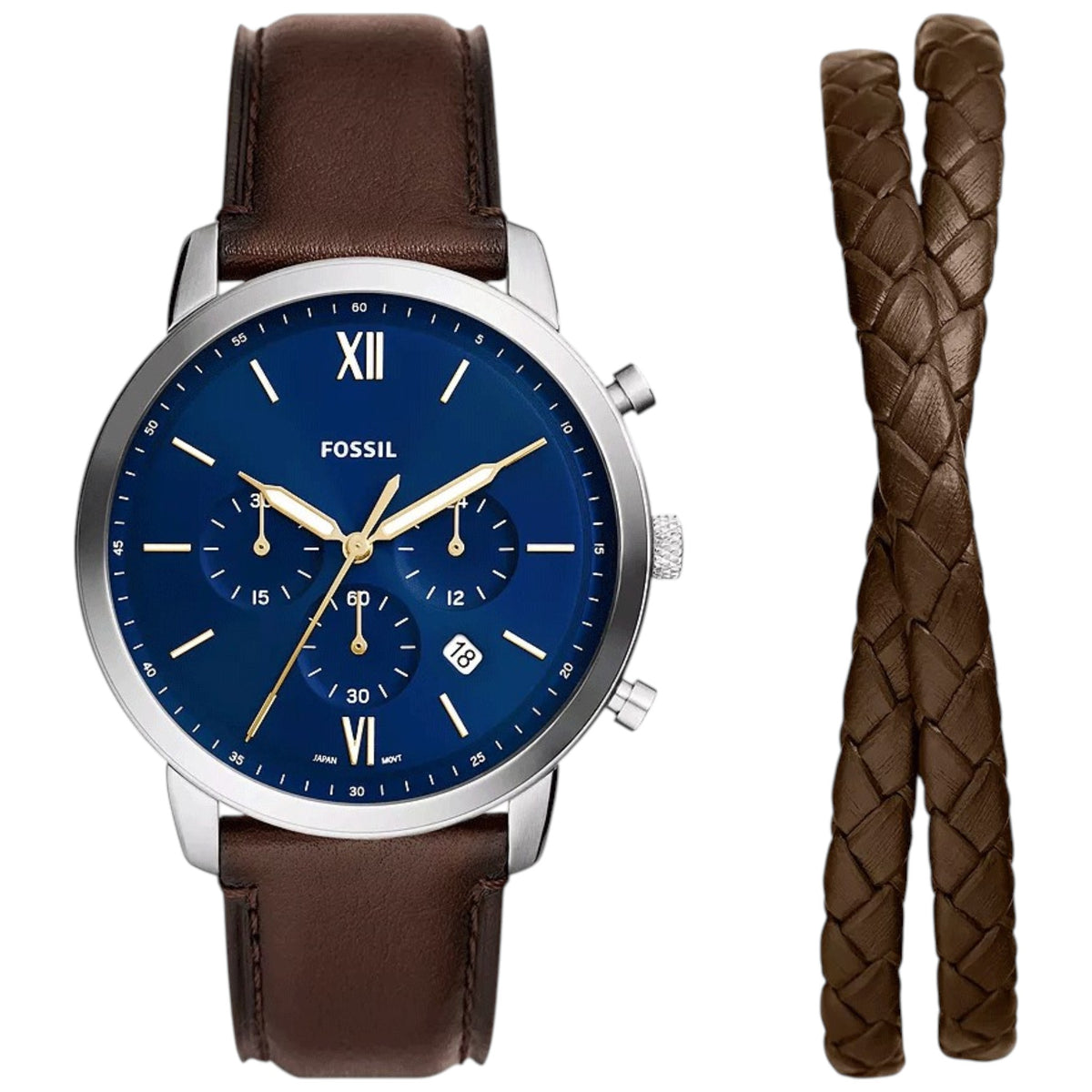 Montre Fossil Neutra FS6018SET Homme Bleu Marron avec bracelet