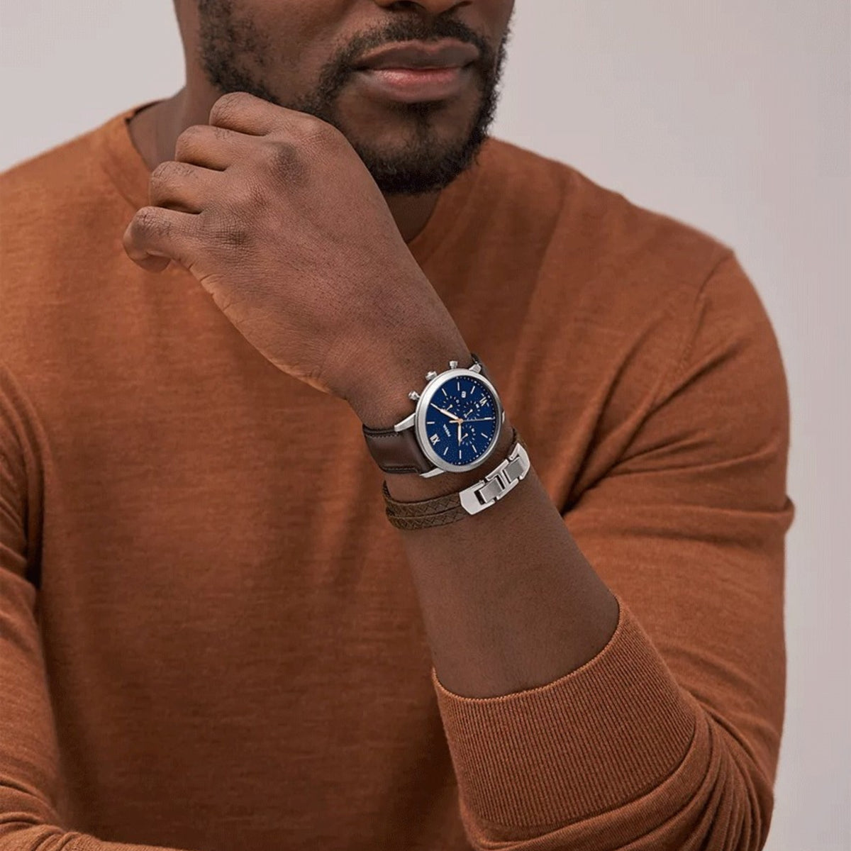 Fossil Neutra FS6018SET Herrenuhr Blau Braun mit Armband