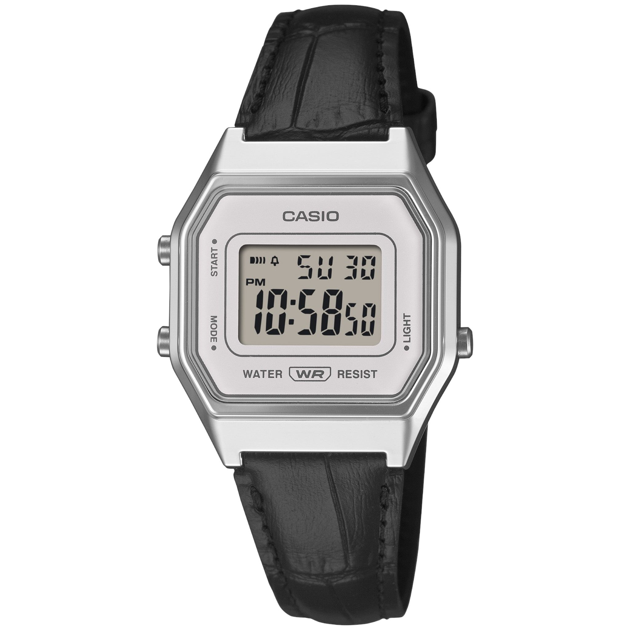 Casio Women's Watch LA680WEL-1 Quartz Digital Silver Black Leather