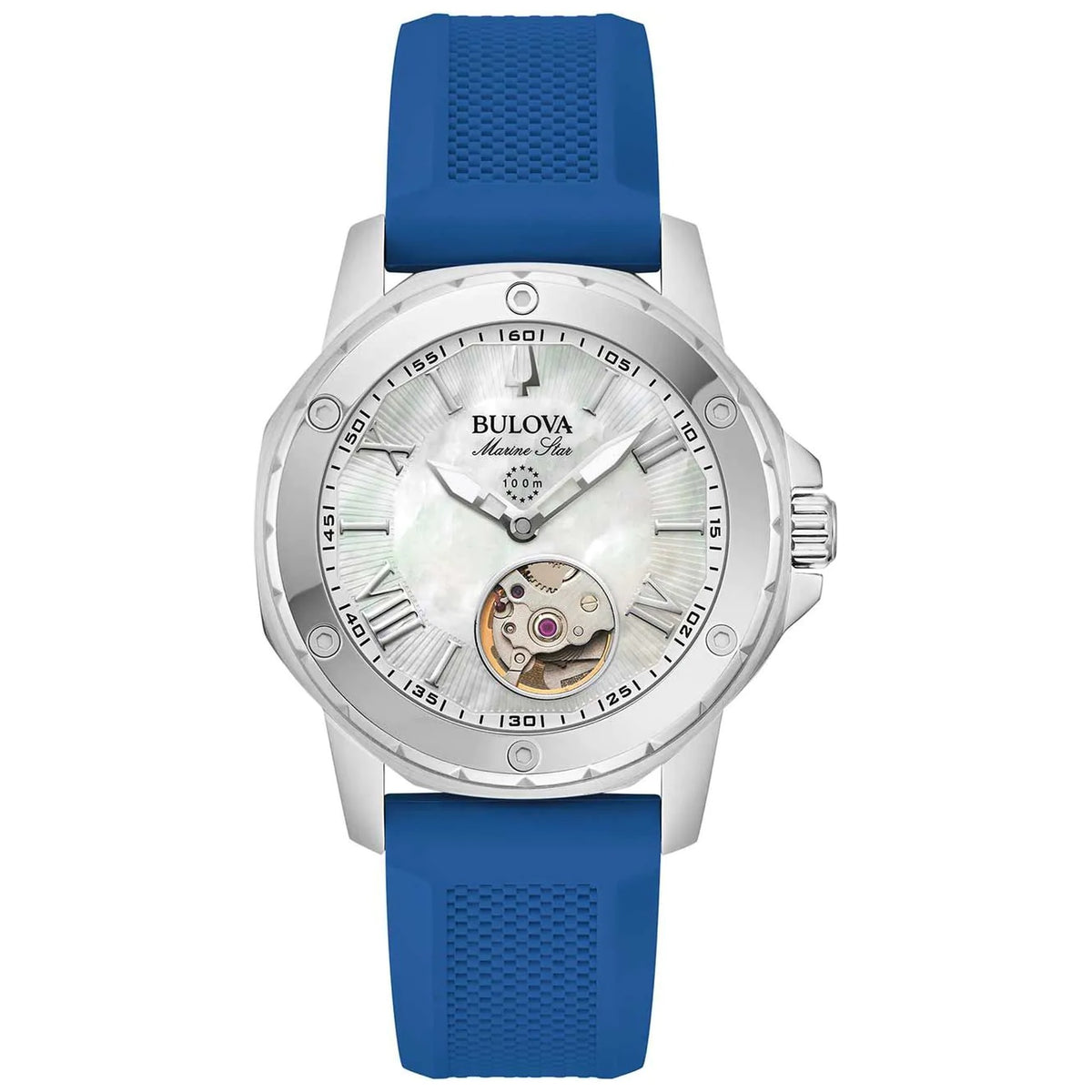 Bulova 96L324 Marine Star Series A Automatic 35mm Mother-of-Pearl Silicone Women's Watch