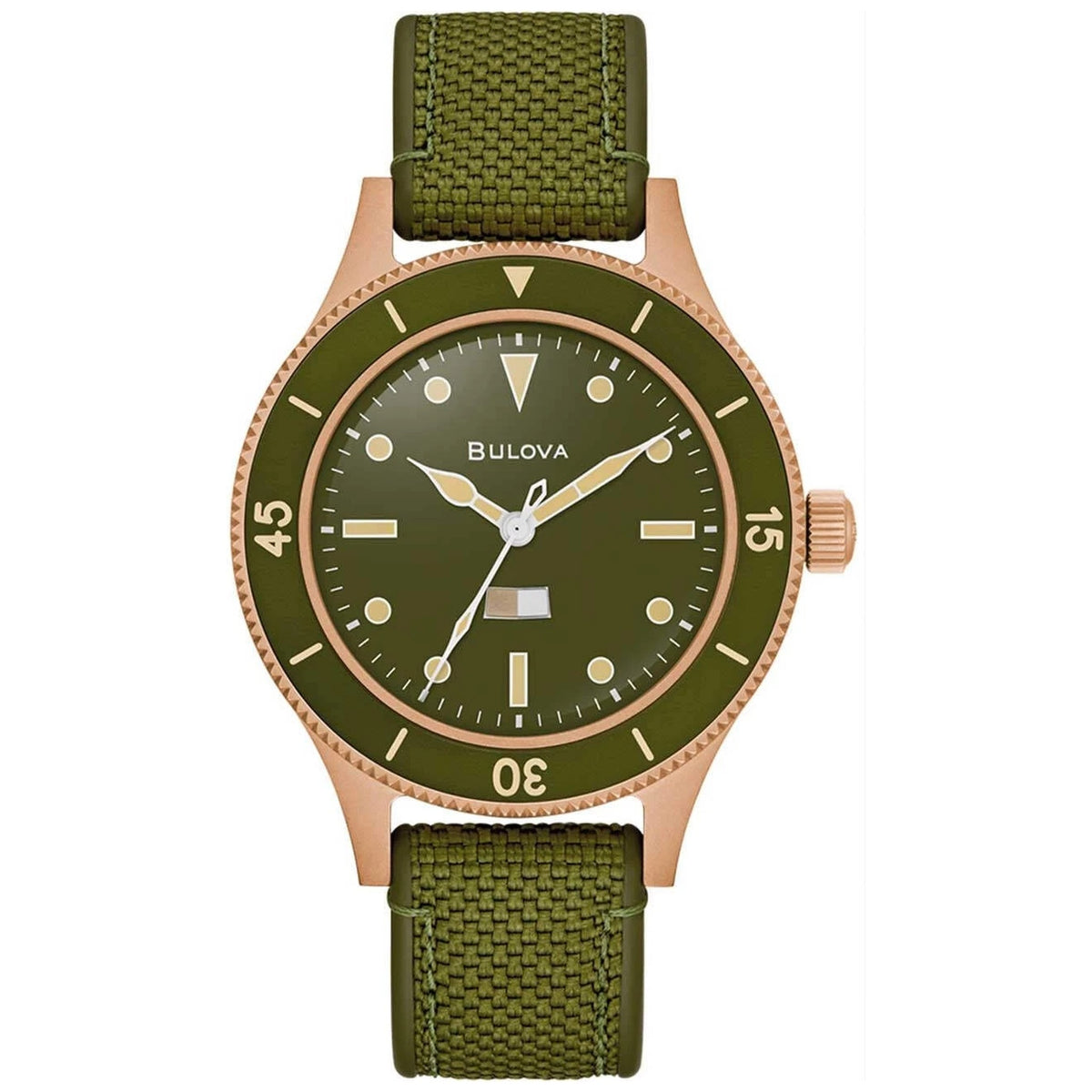 Montre Bulova 98A324 Mil ship Automatique 41mm Bronze Polyester CORDURA Vert Homme