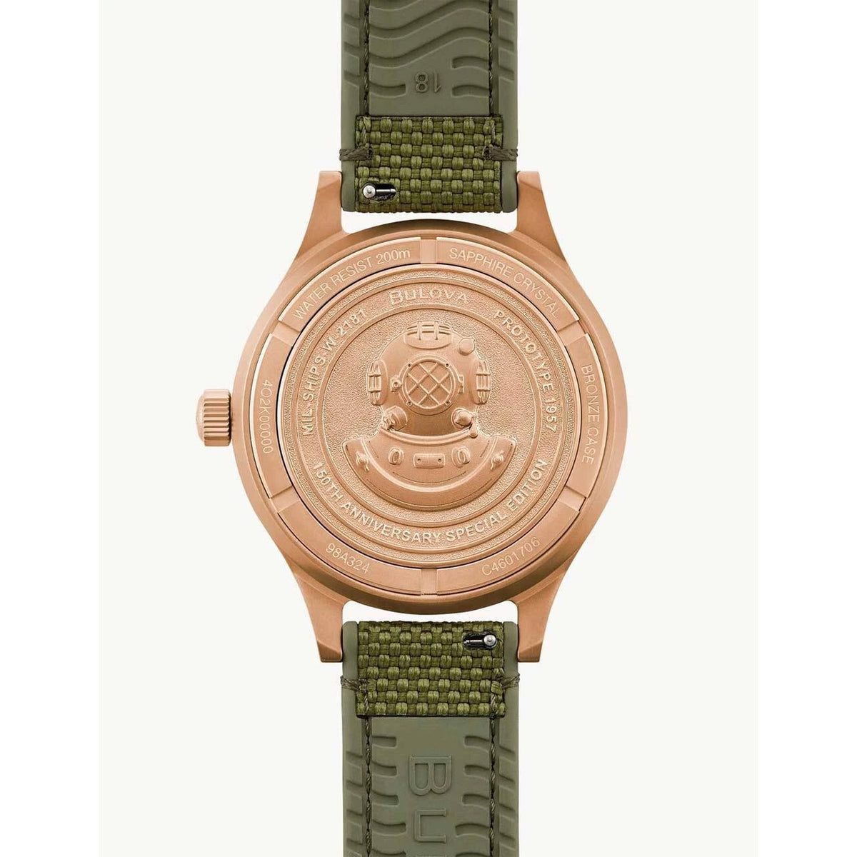 Montre Bulova 98A324 Mil ship Automatique 41mm Bronze Polyester CORDURA Vert Homme