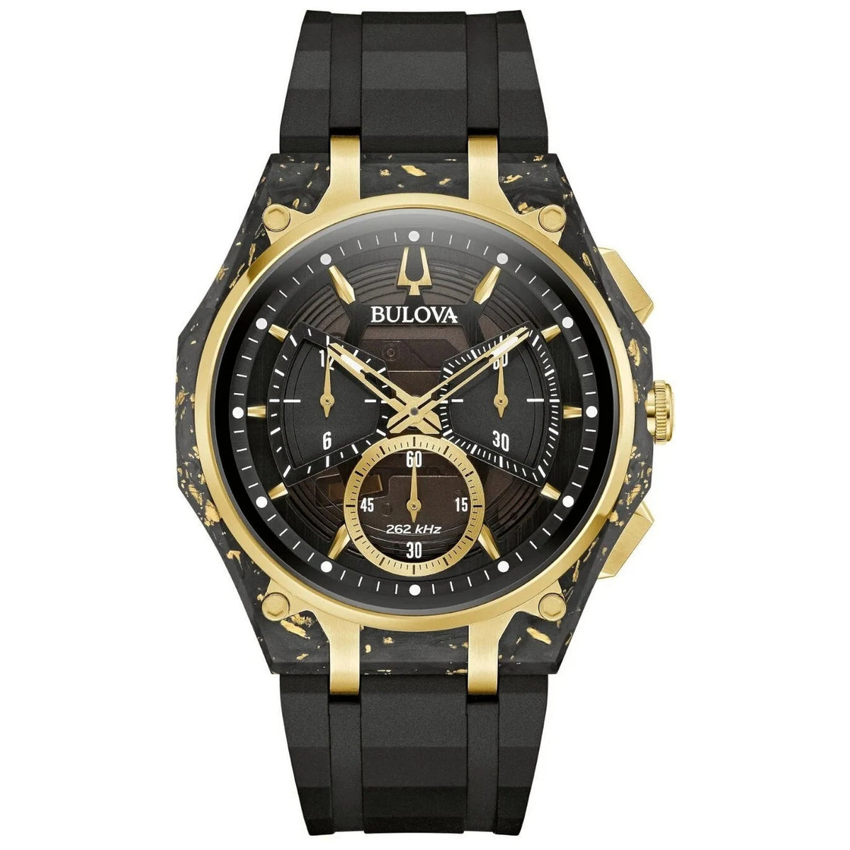 Bulova 98A328 Curv Chronograph Watch 44mm Carbon Black Rubber Men's