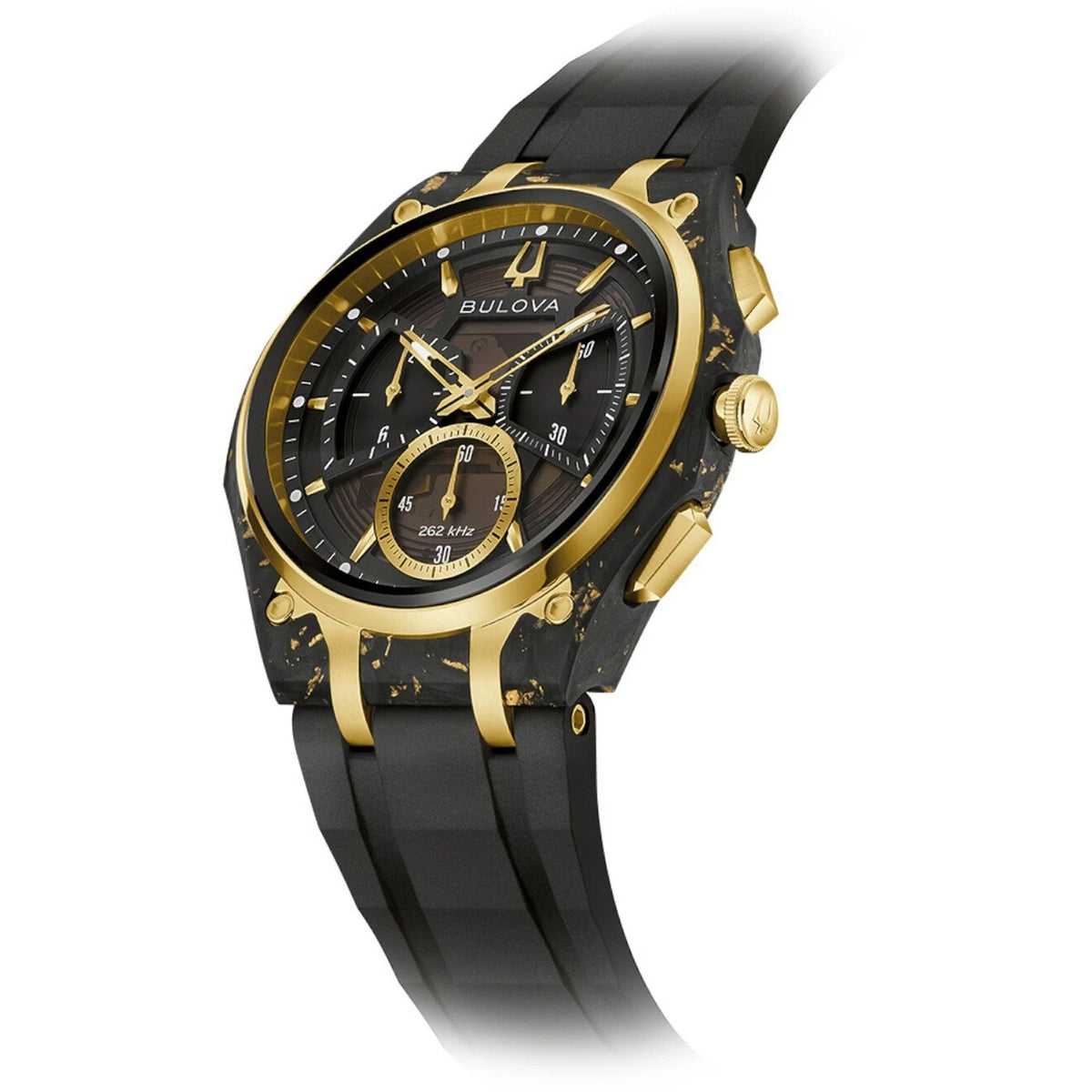 Bulova 98A328 Curv Chronograph Watch 44mm Carbon Black Rubber Men's