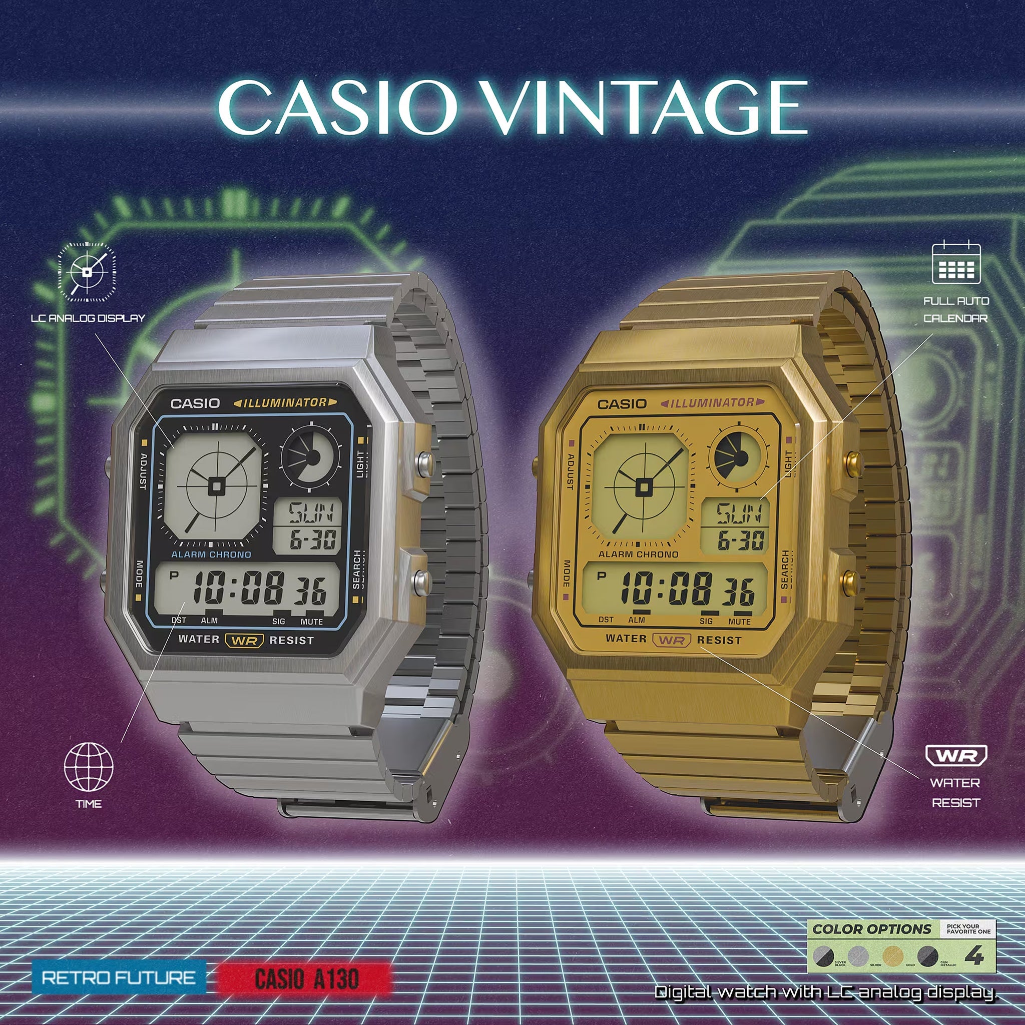 Casio Vintage Unisex Watch A130WEG-9A Quartz Digital Gold