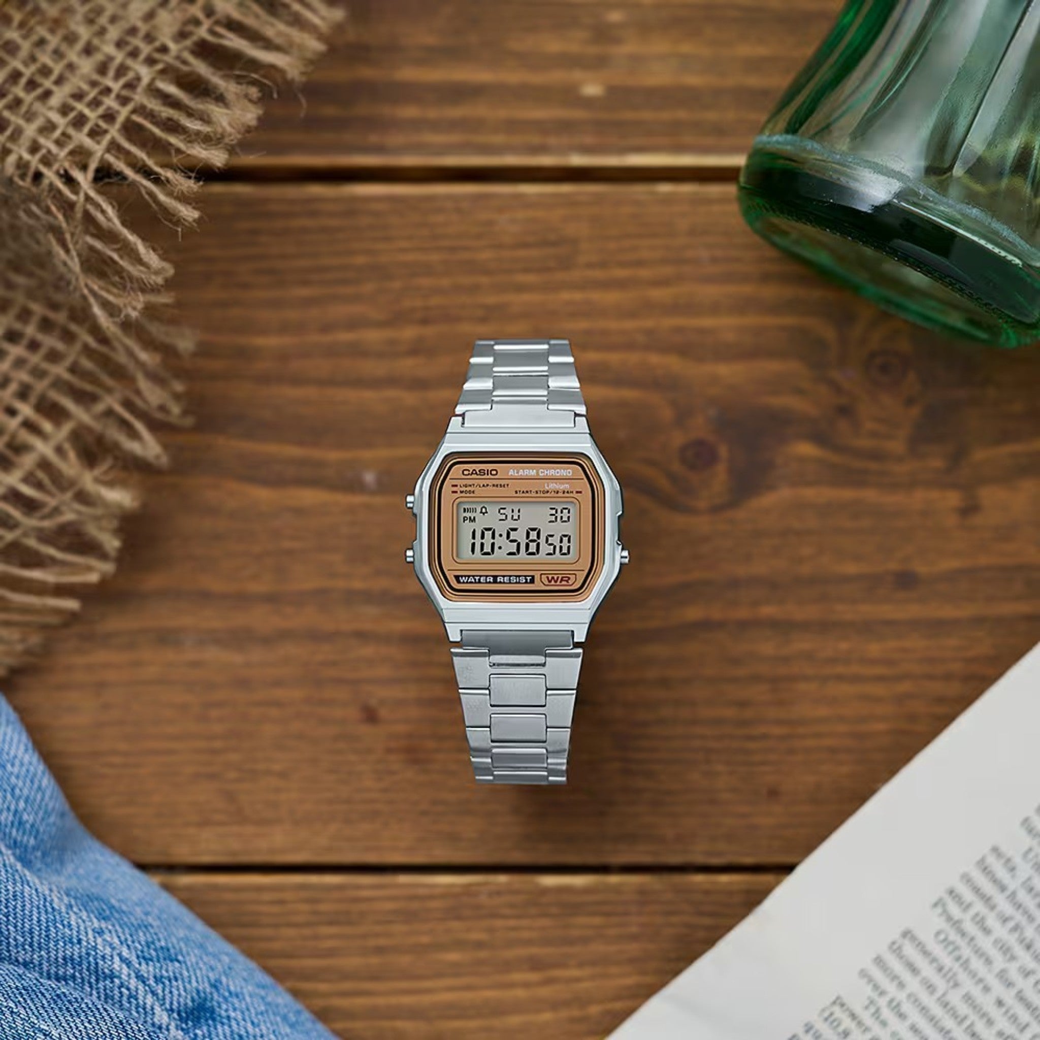 Casio Unisex Vintage Retro A158WEA-9 Digital Watch Silver Brown