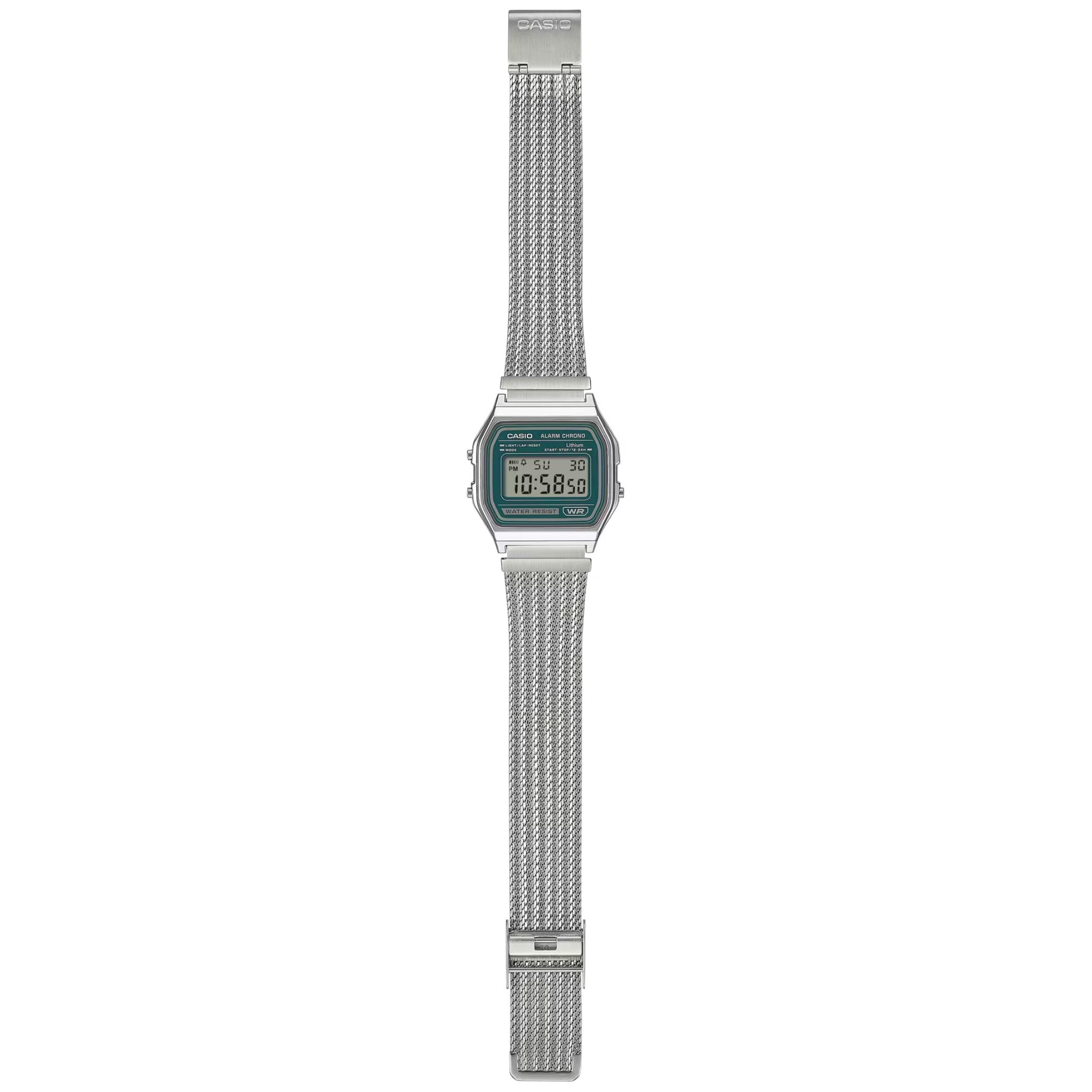 Montre Casio Mixte Vintage Retro A158WEM-3 Digitale Argenté Vert