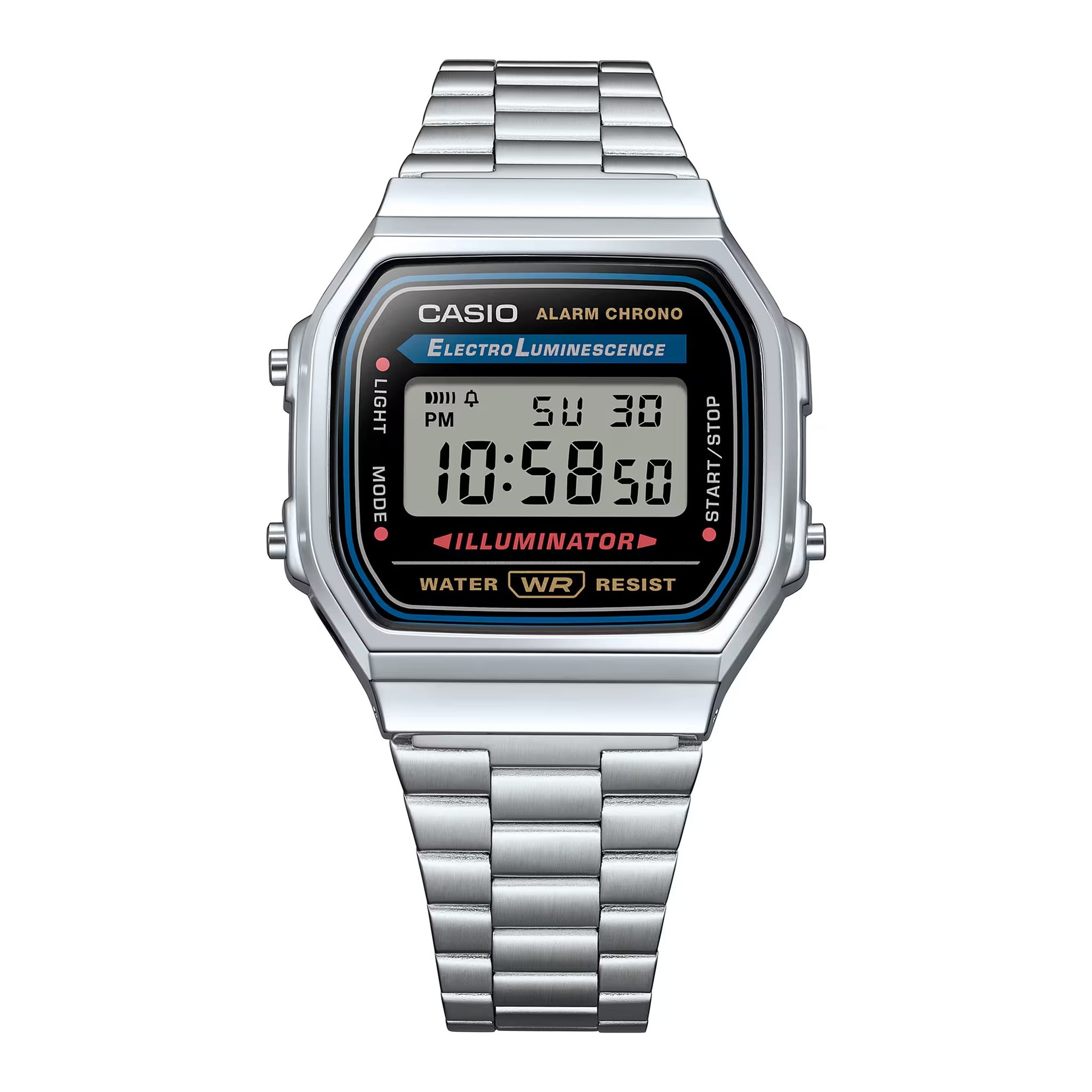 Montre Casio Mixte Vintage A168WA-1 Quartz Digitale Argent Noir